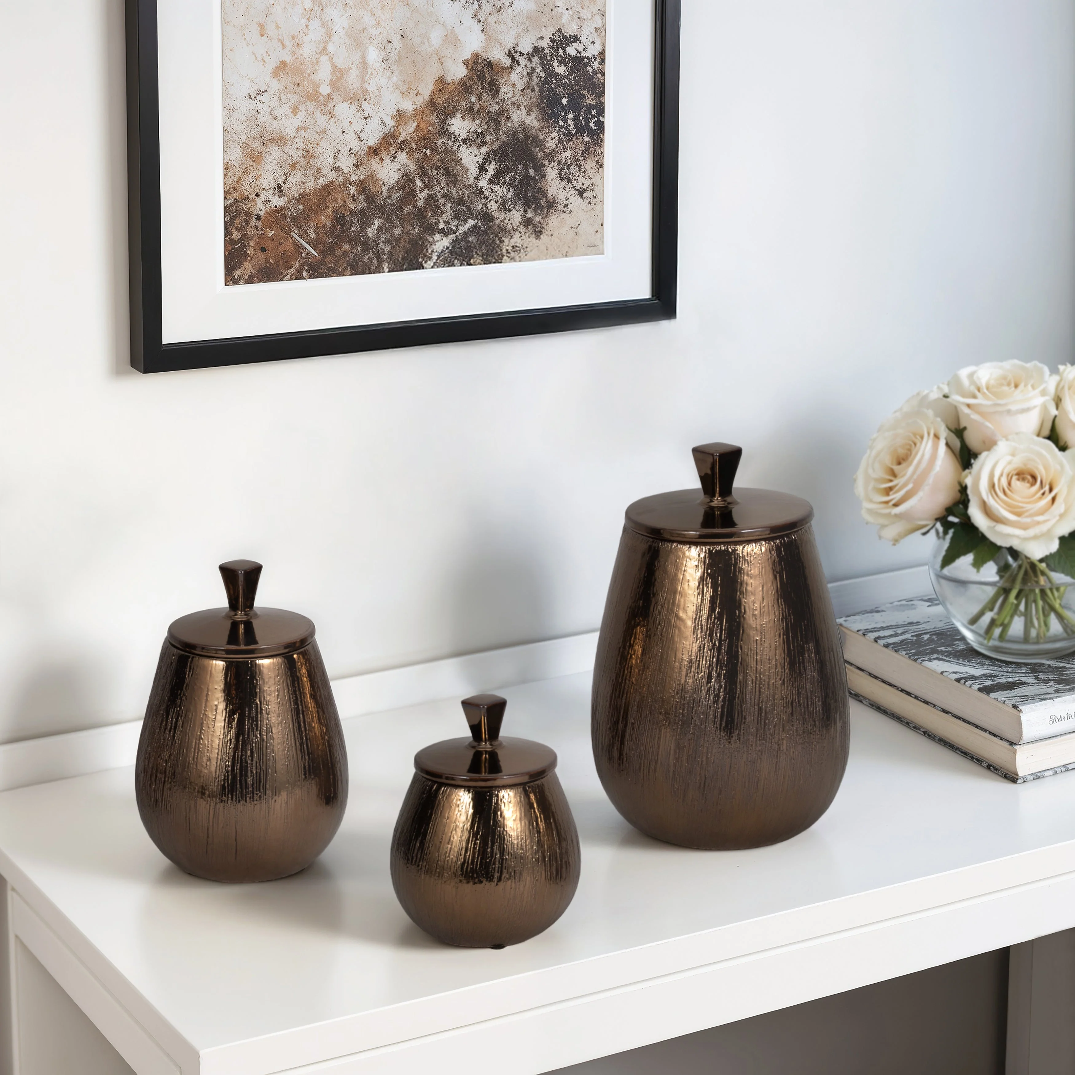 S/3 7/9/11" Tiziano Ceramic Bronze Jars - Image 9