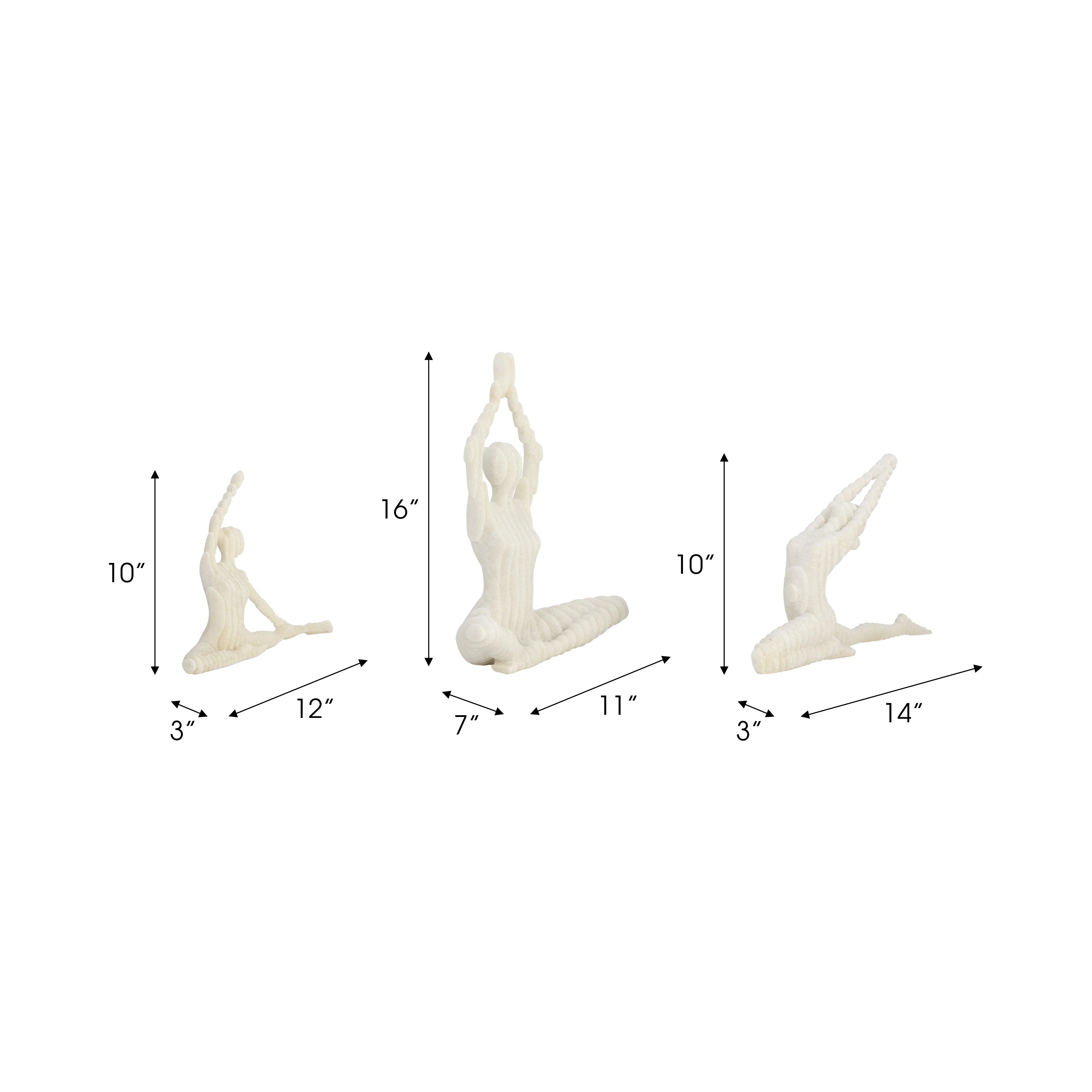 S/3 9/10/16" Ketsora Yoga Statuary, White - Image 18