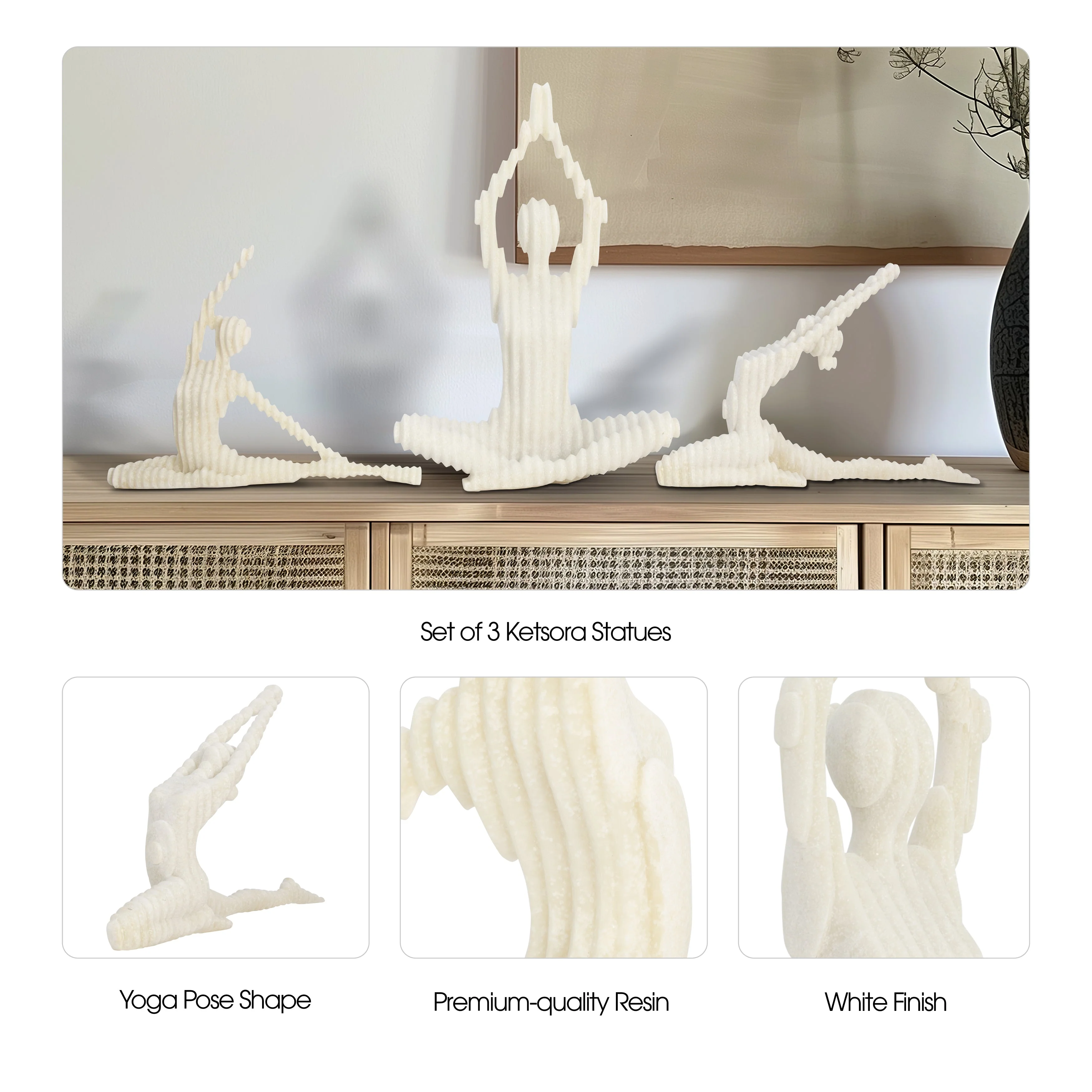 S/3 9/10/16" Ketsora Yoga Statuary, White - Image 9