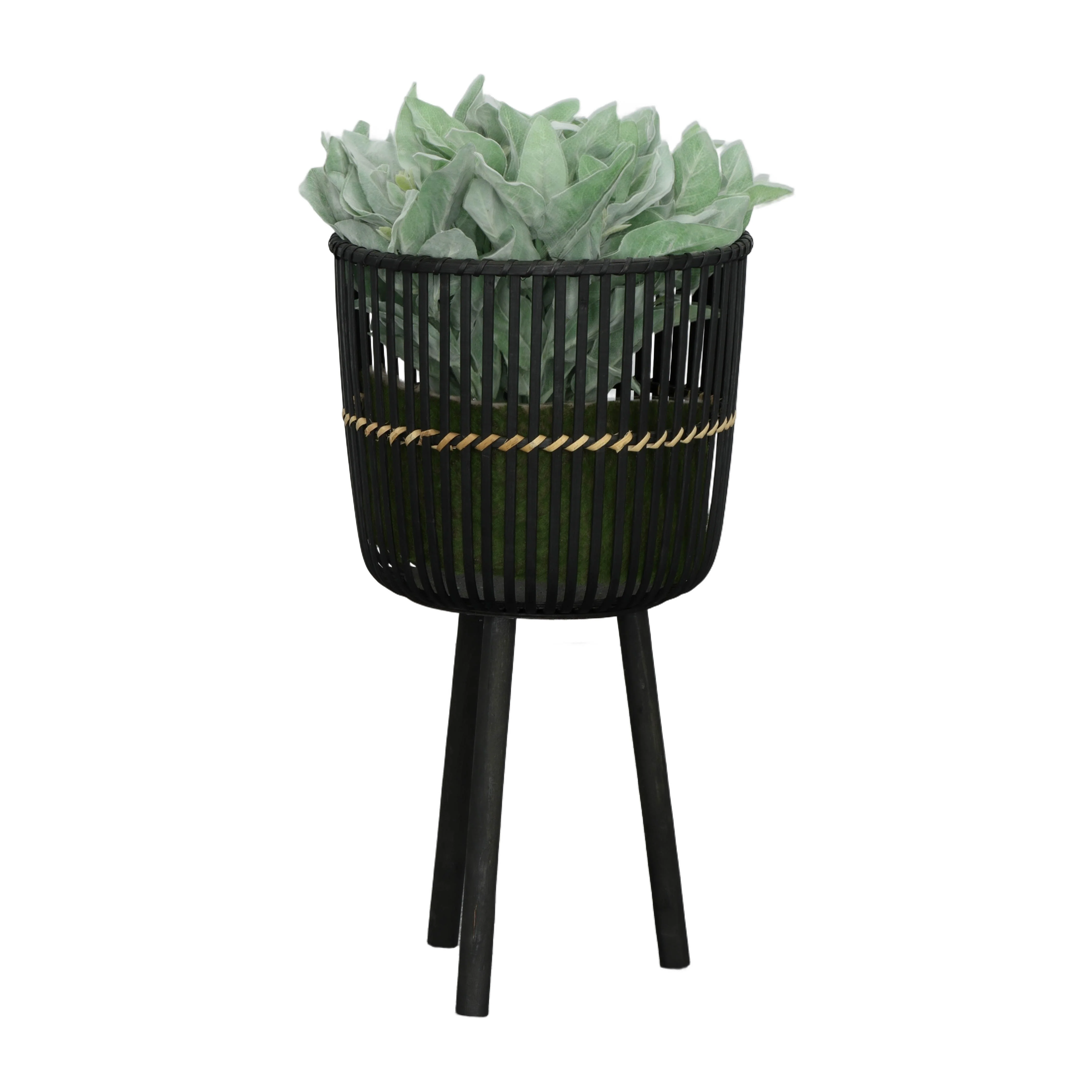 S/3 BAMBOO FOOTED PLANTERS 11/13/15", BLACK - Image 2