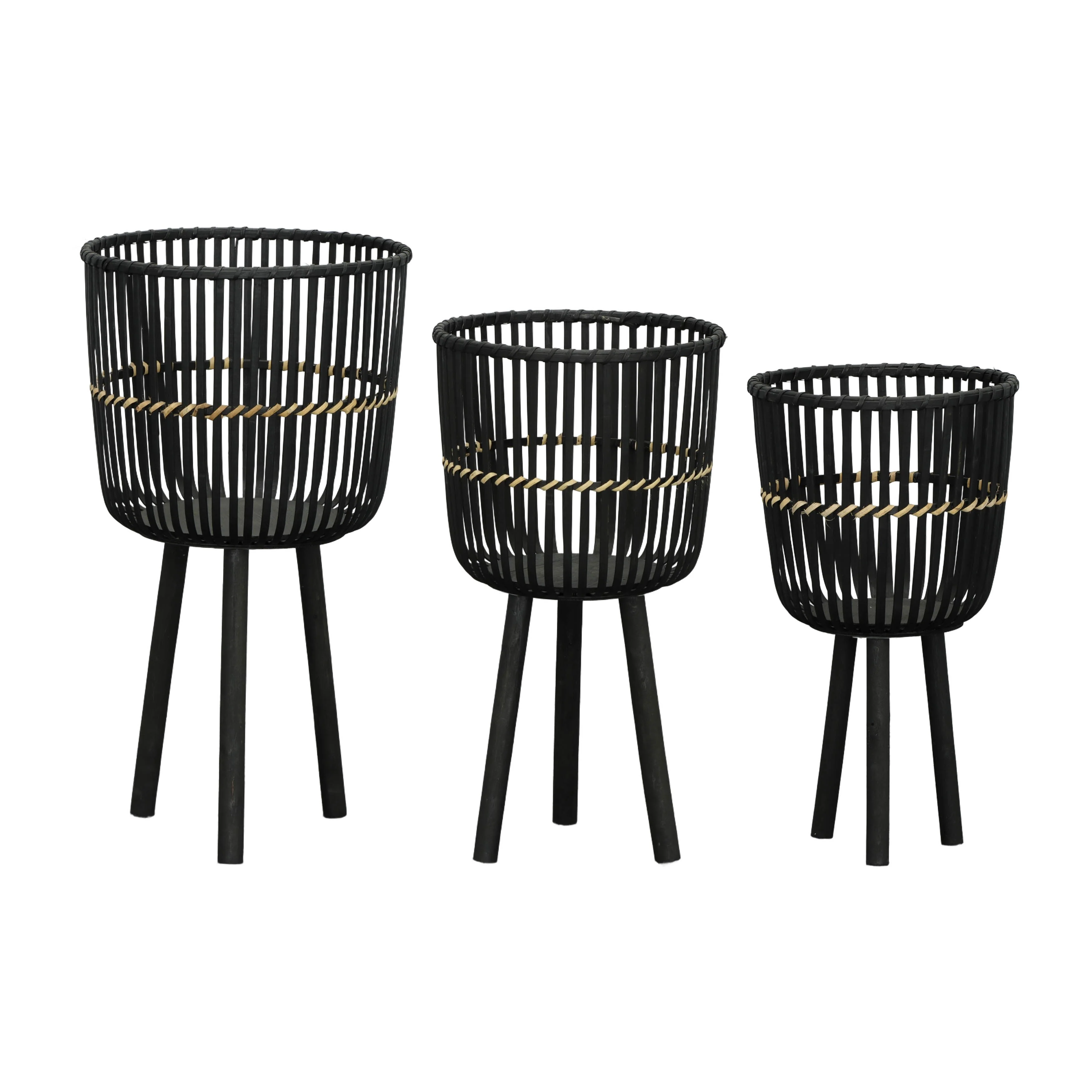 S/3 BAMBOO FOOTED PLANTERS 11/13/15", BLACK - Image 8