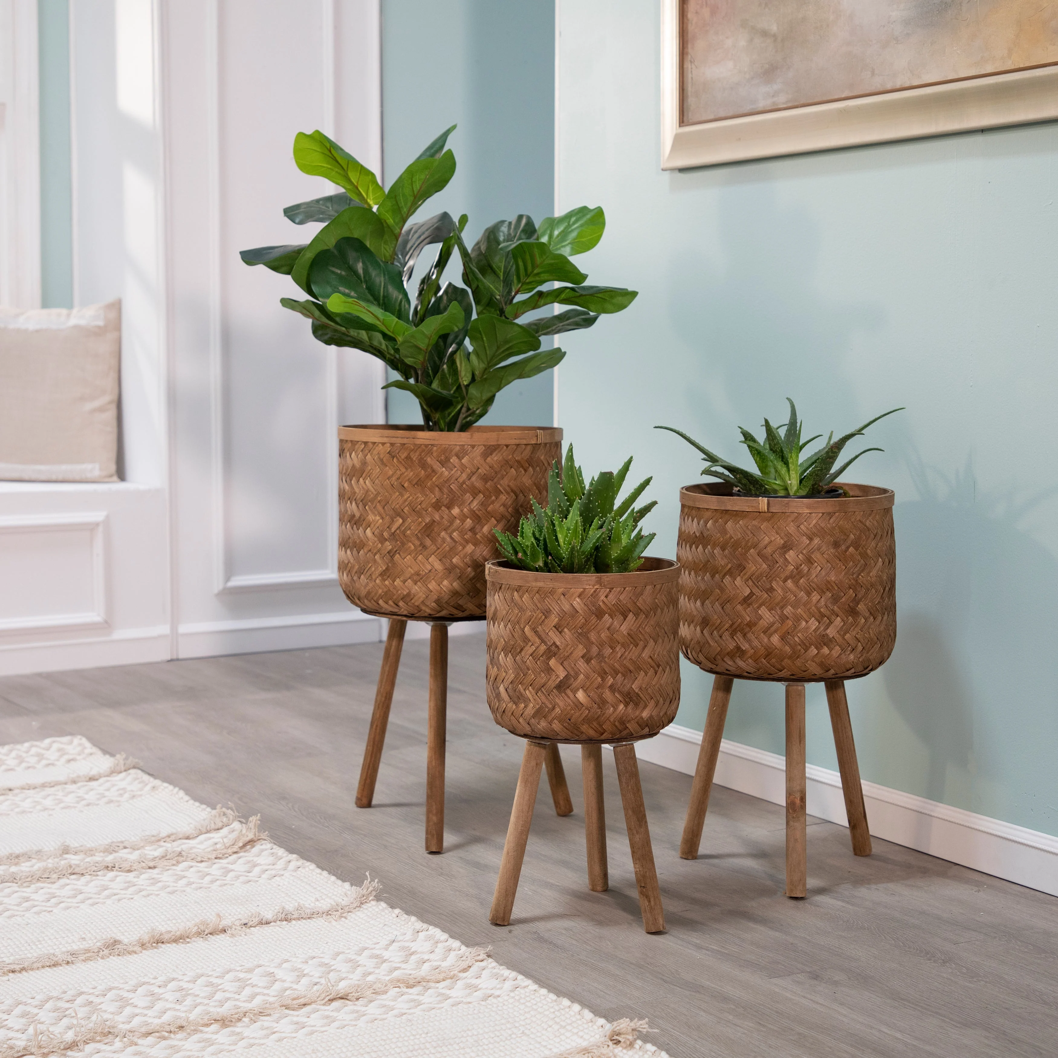 S/3 BAMBOO PLANTERS 11/13/15" BROWN - Image 10
