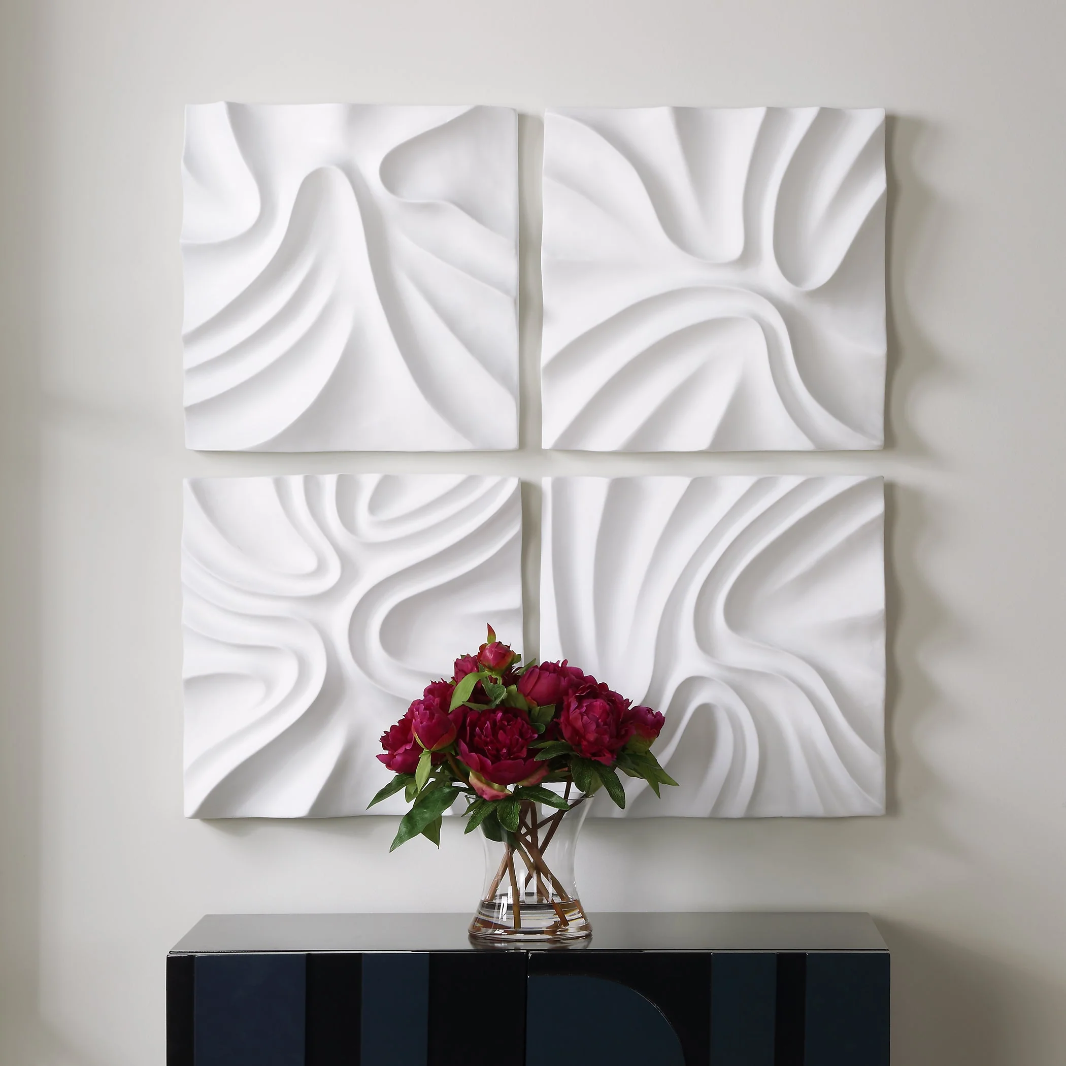 Snowdrift Scultped White Wall Decor, S/4 - Image 2