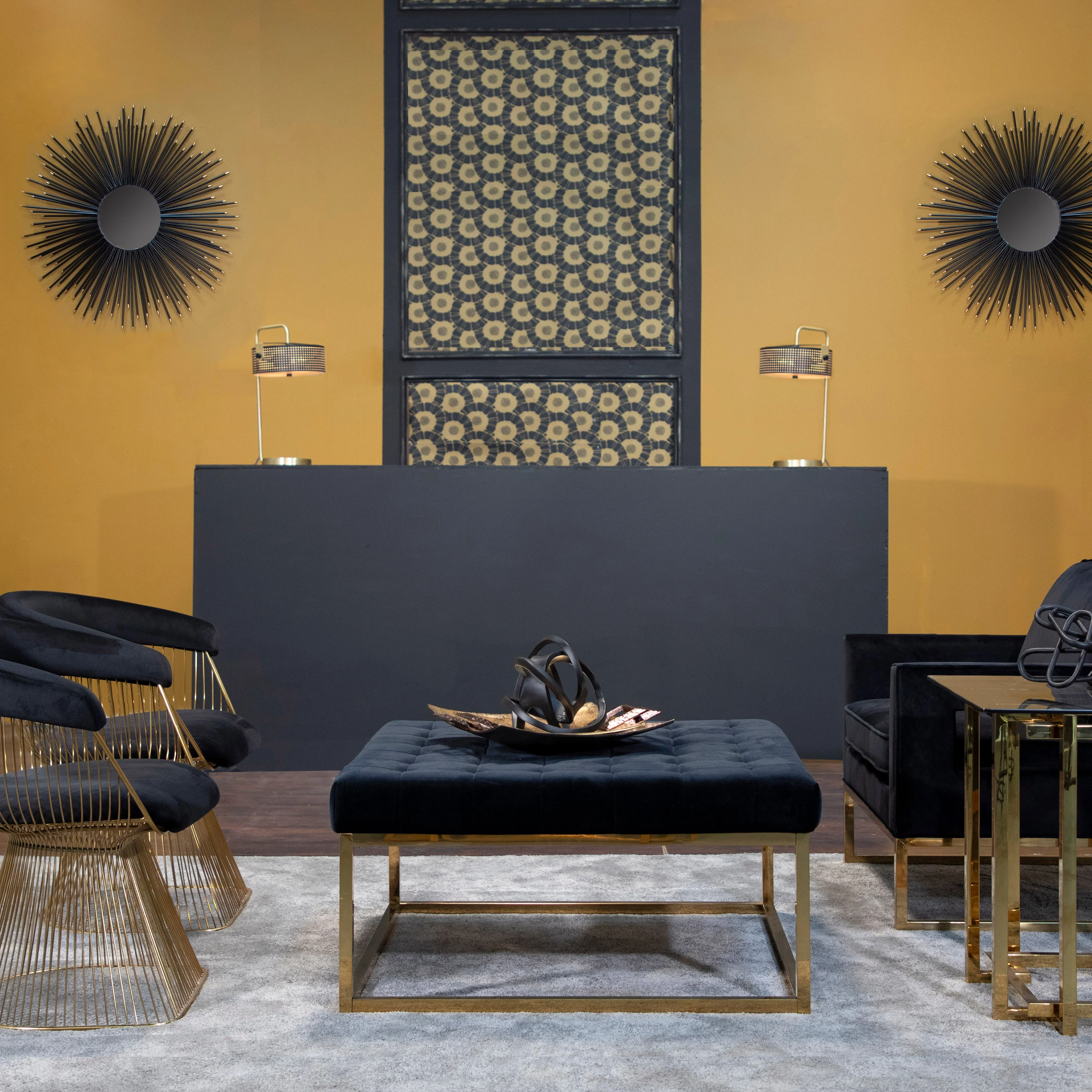 STAINLESS STEEL PADDED ACCENT TABLE, GOLD/BLACK KD - Image 2
