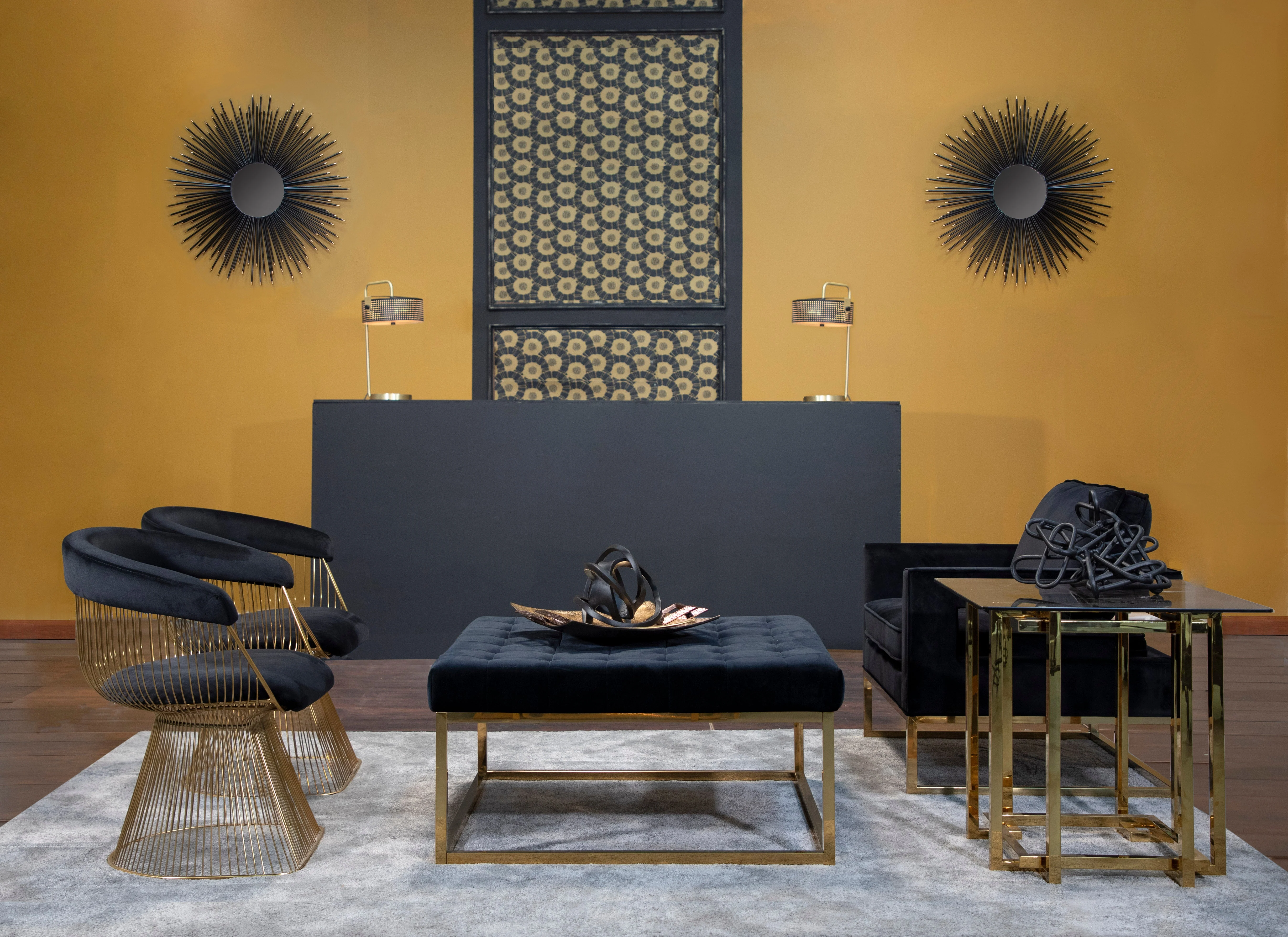 STAINLESS STEEL PADDED ACCENT TABLE, GOLD/BLACK KD - Image 3