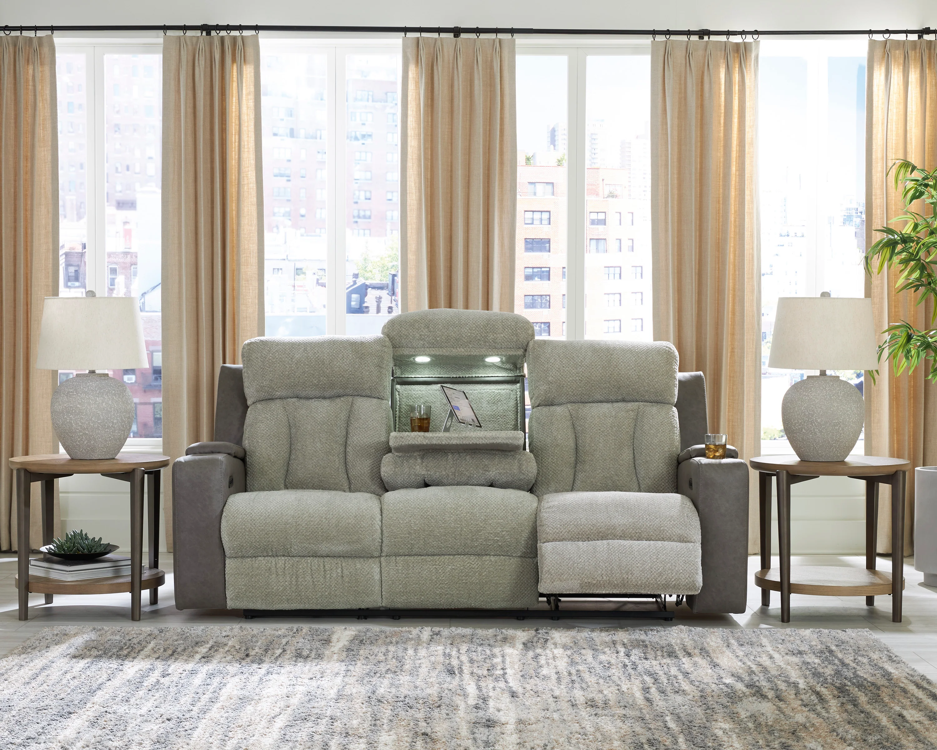 Stately Check PWR REC Sofa with ADJ Headrest - Image 9