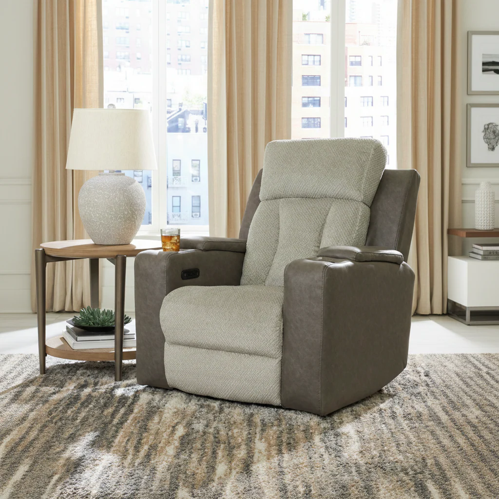 Stately Check PWR Recliner/ADJ Headrest