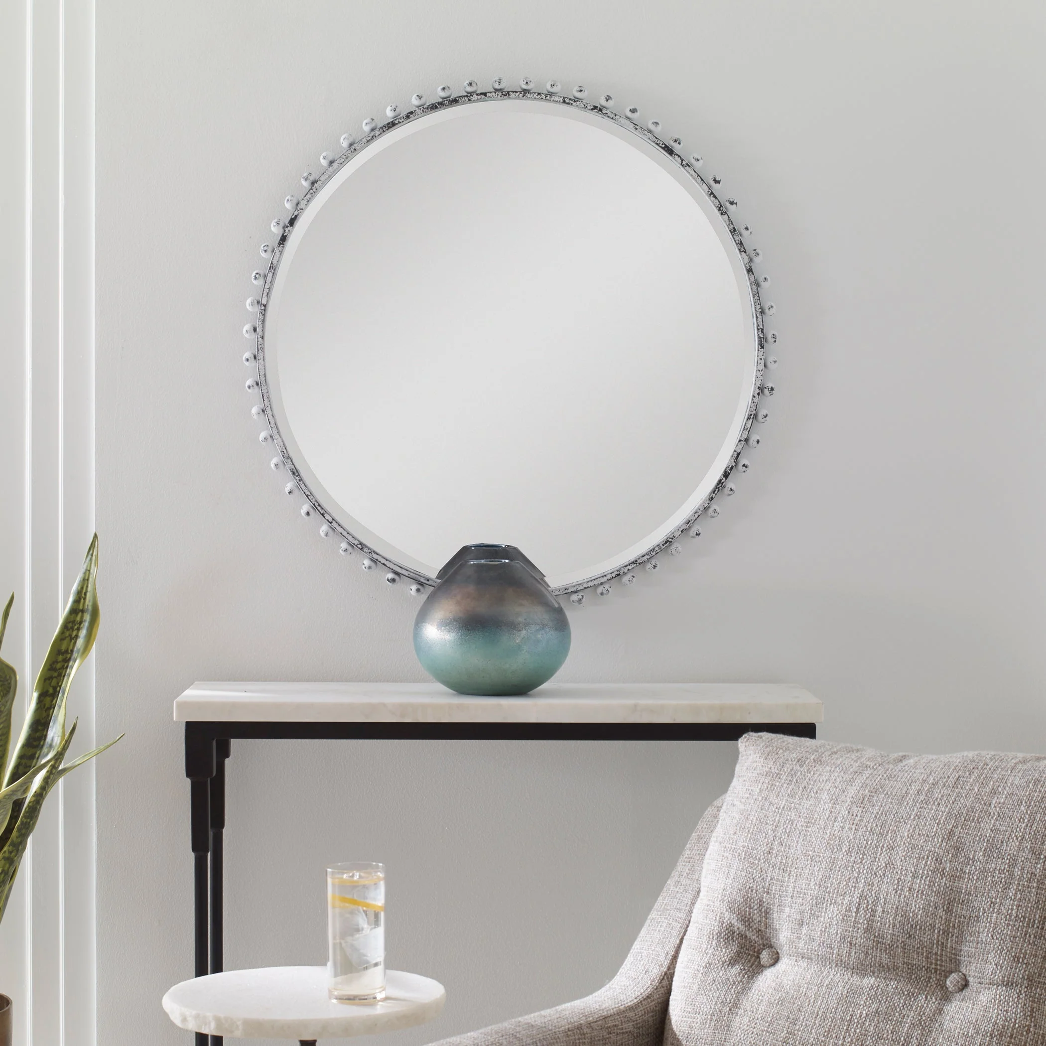 Taza Round Mirror, Antique White - Image 2