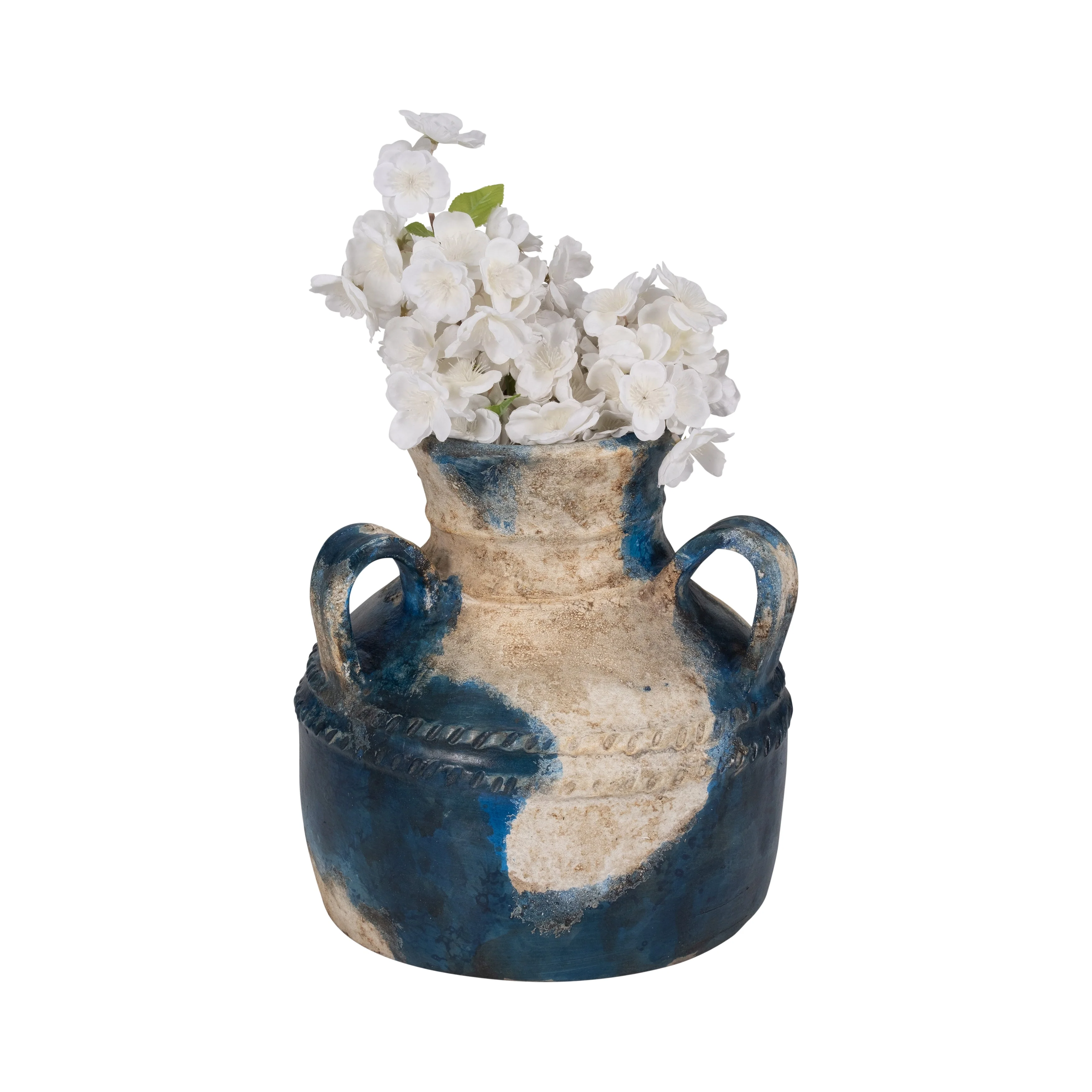 Terracotta, 12" Triple Handle Jug, Blue/ivory - Image 12
