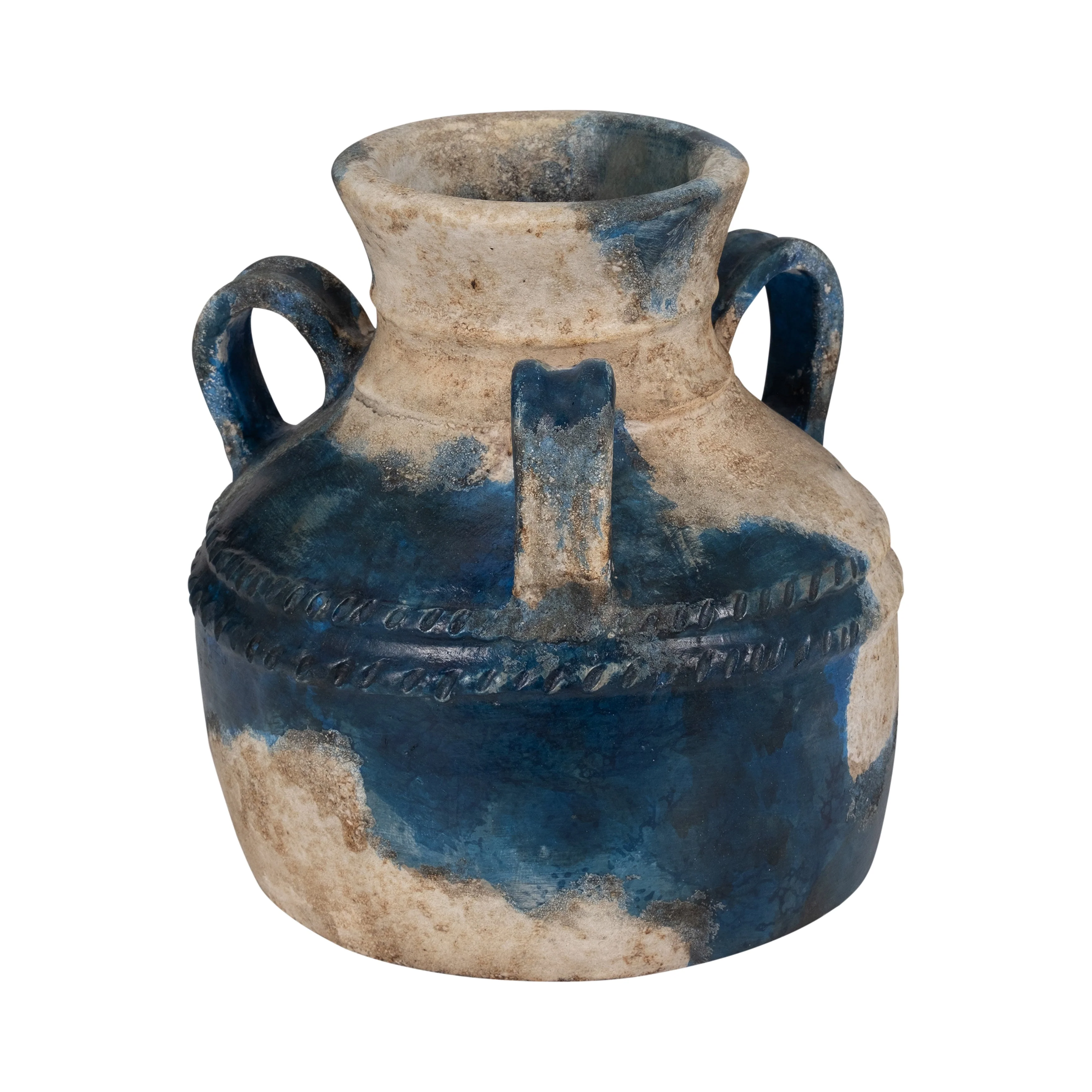Terracotta, 12" Triple Handle Jug, Blue/ivory - Image 13