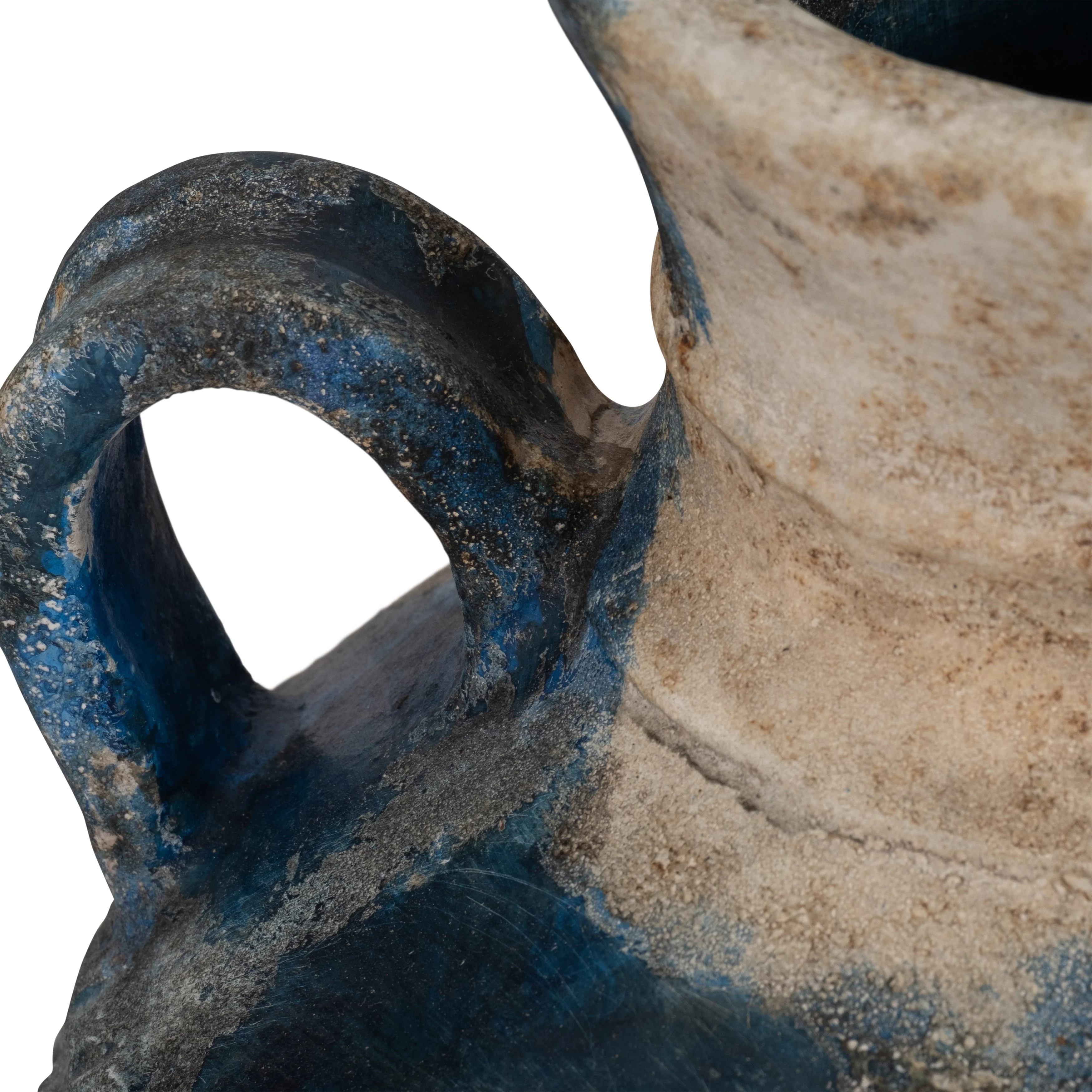 Terracotta, 12" Triple Handle Jug, Blue/ivory - Image 14
