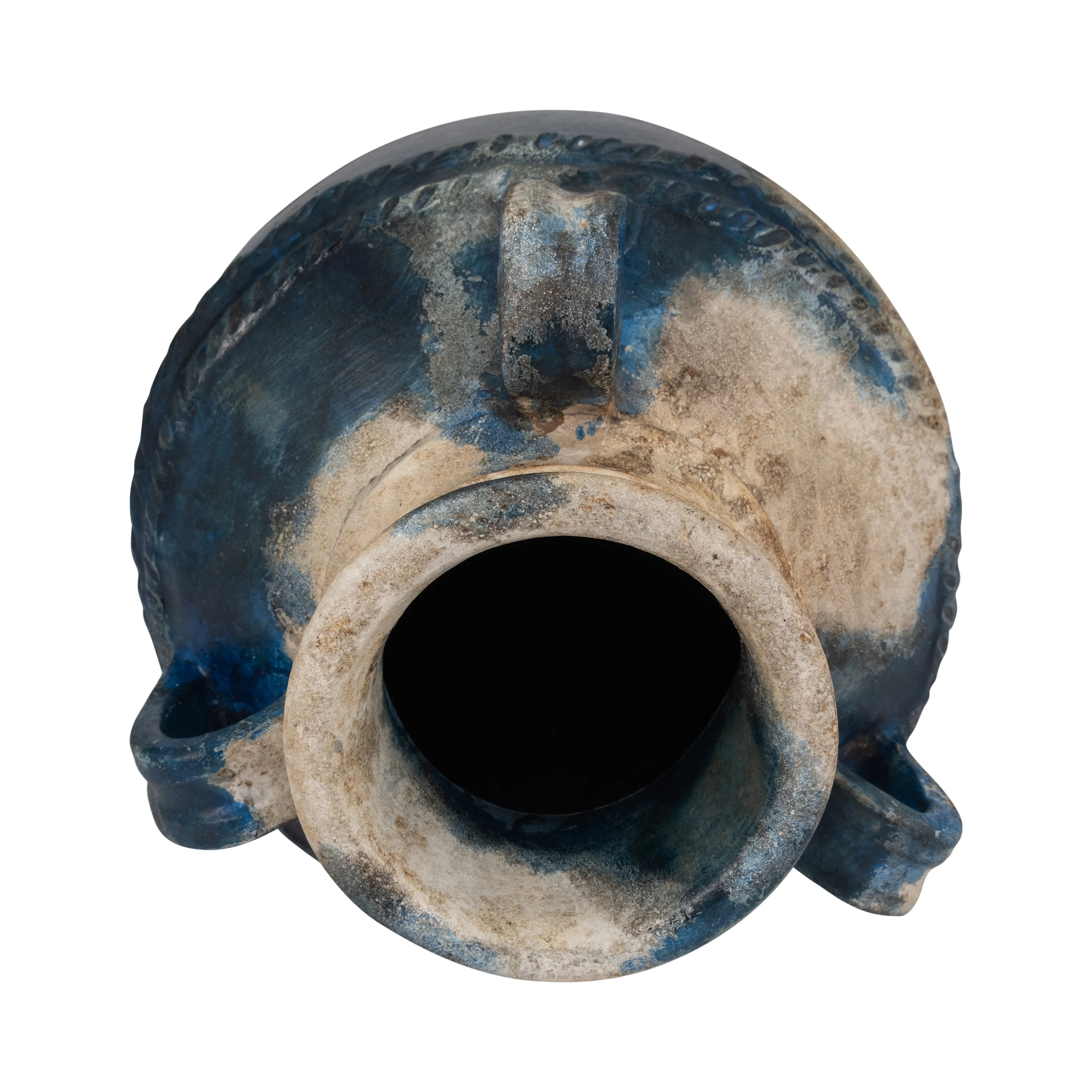 Terracotta, 12" Triple Handle Jug, Blue/ivory - Image 15