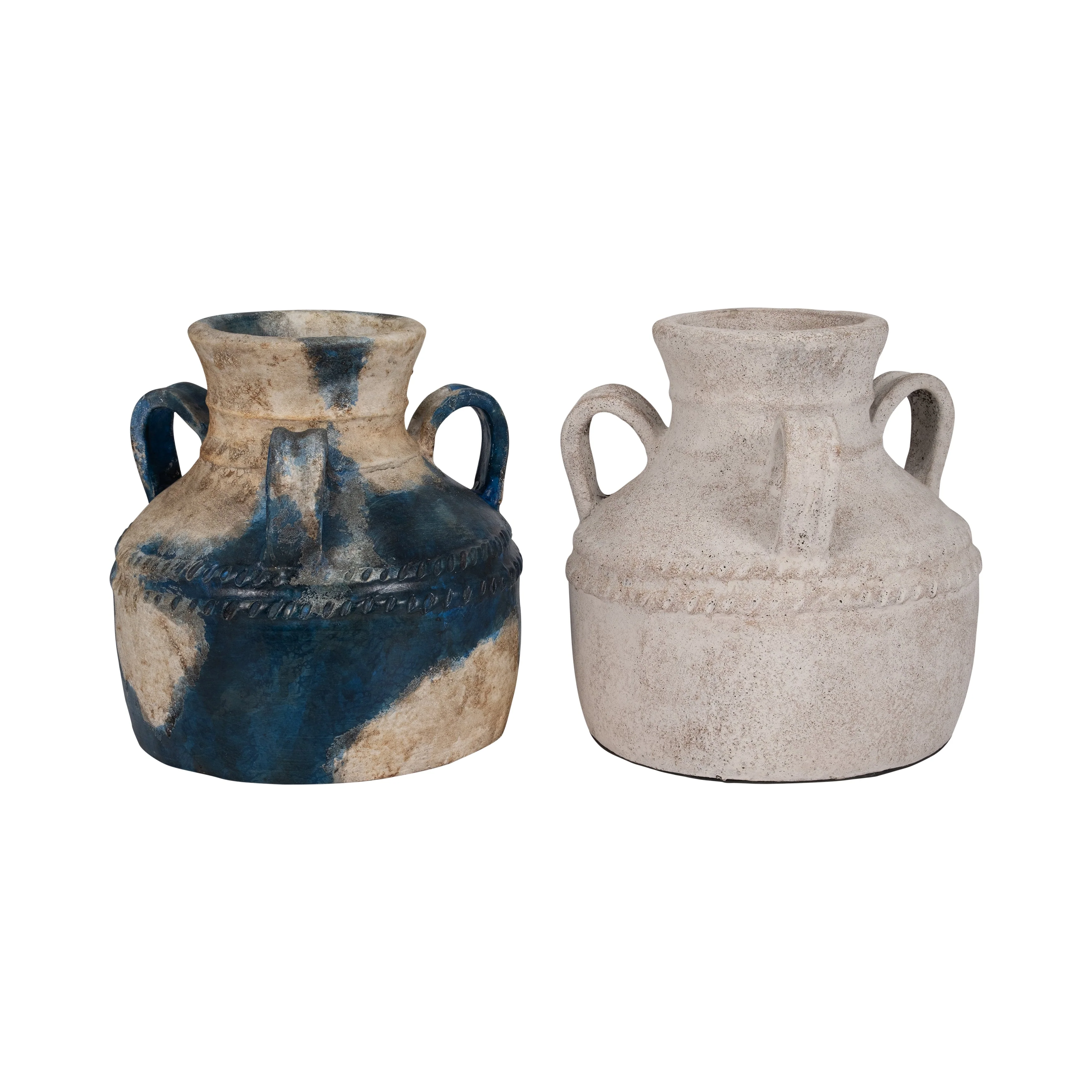 Terracotta, 12" Triple Handle Jug, Blue/ivory - Image 17