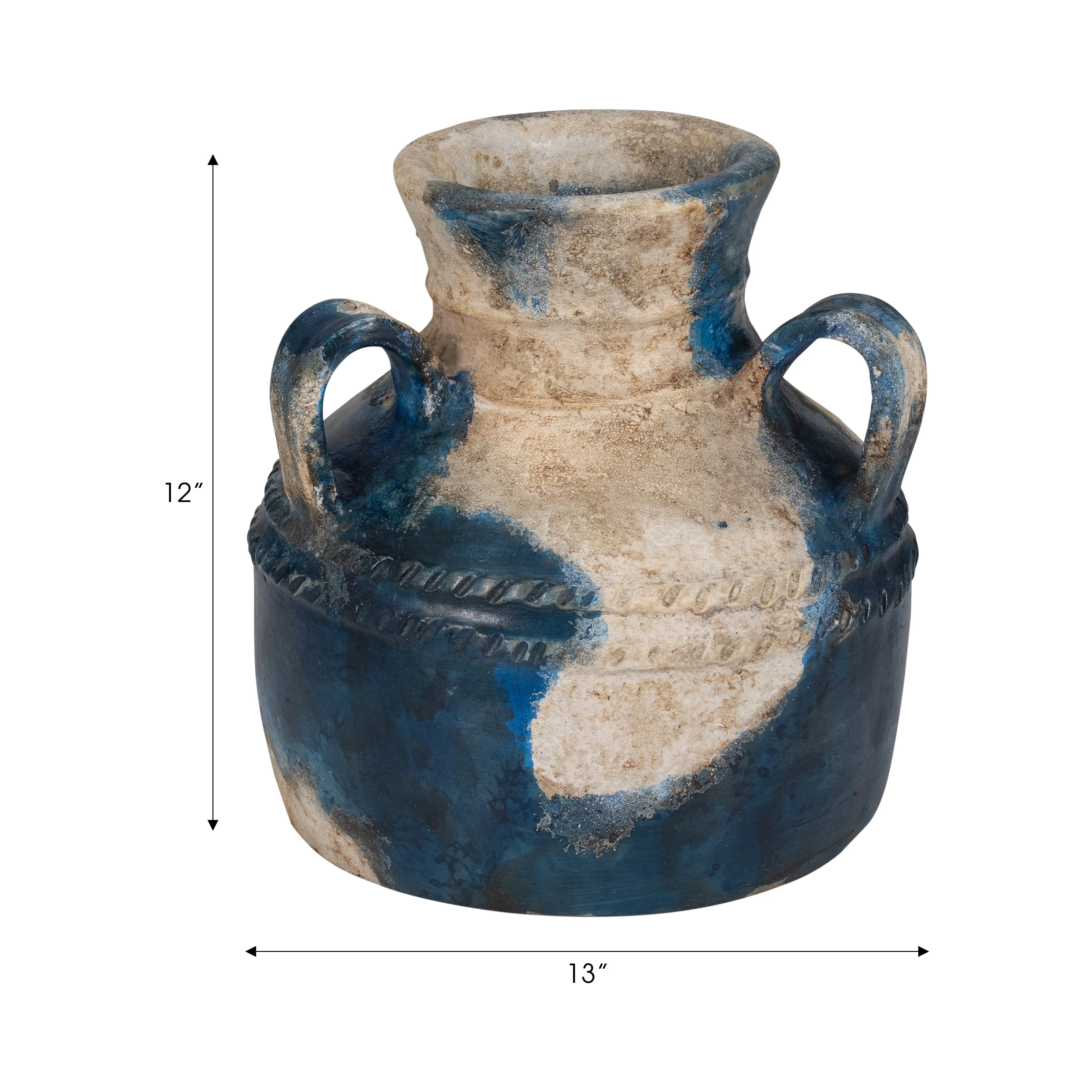 Terracotta, 12" Triple Handle Jug, Blue/ivory - Image 18