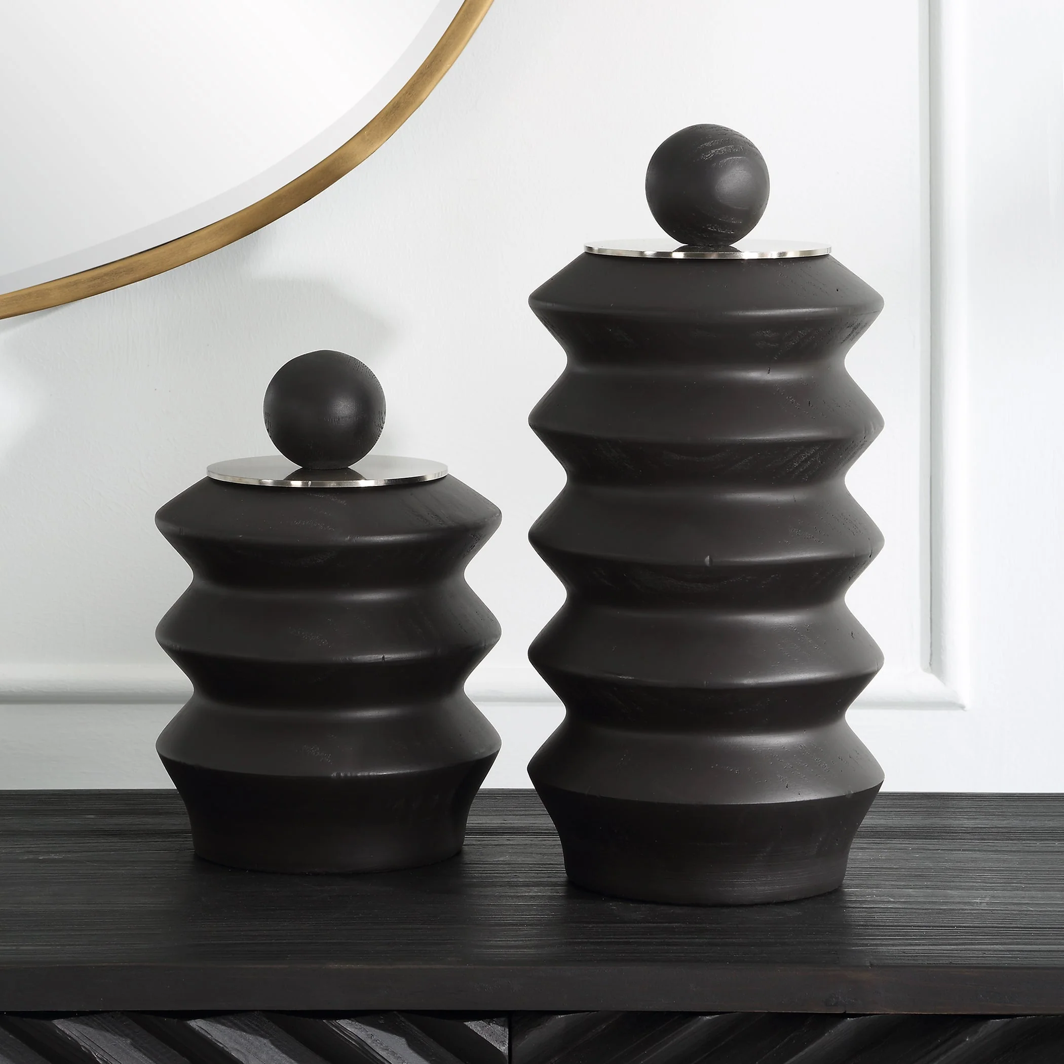 Uttermost Accordion Black Wood Containers, S/2 - Image 2