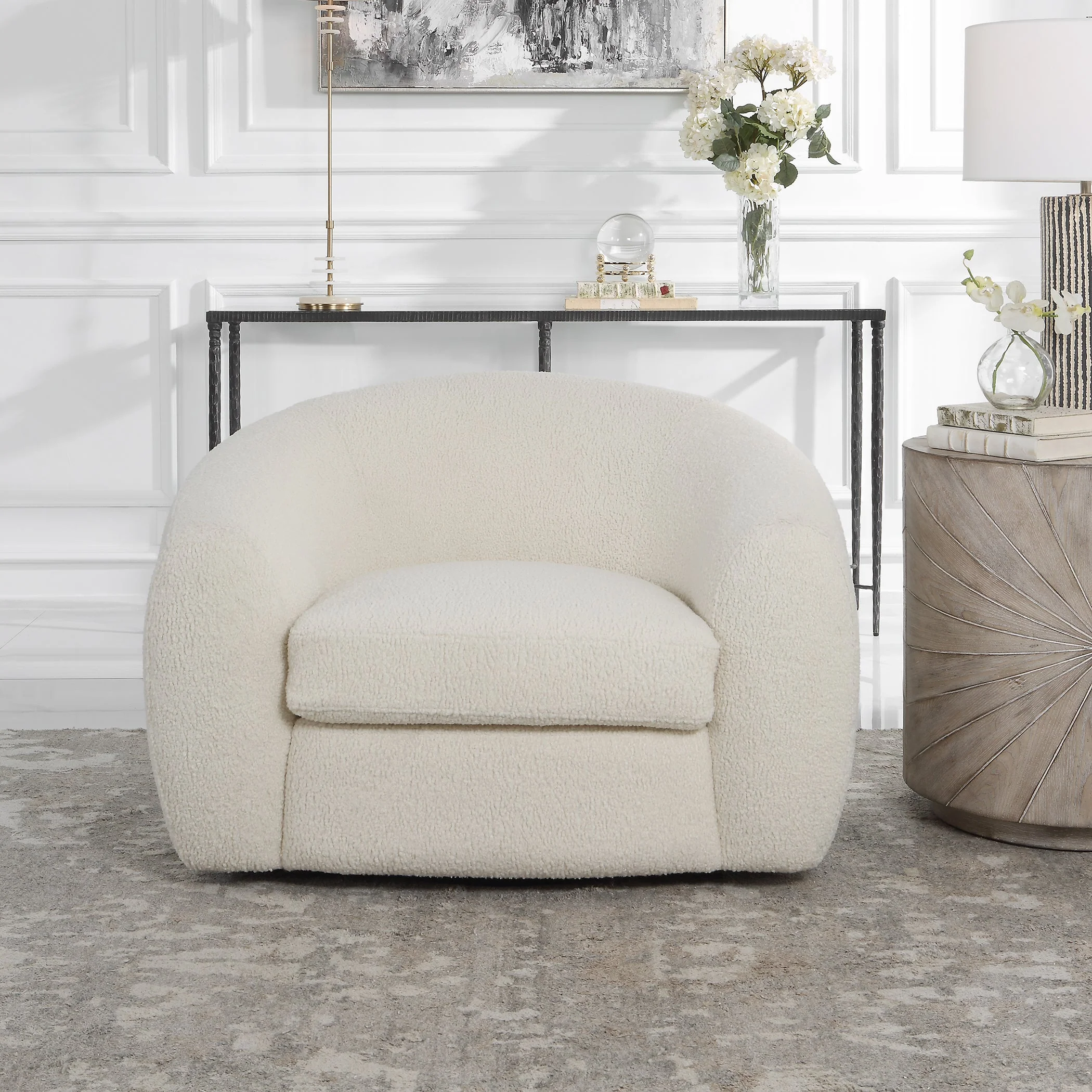 Uttermost Capra Art Deco White Swivel Chair - Image 4