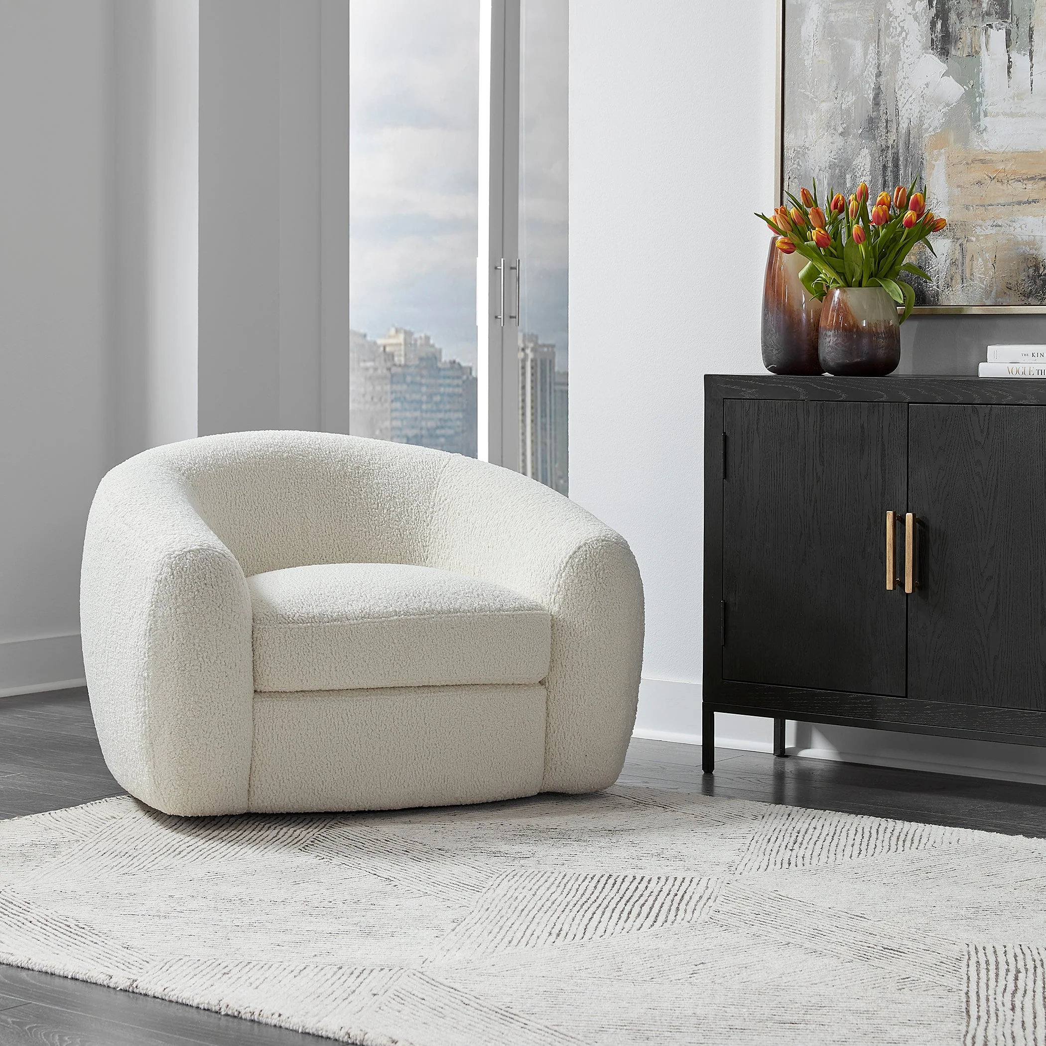 Uttermost Capra Art Deco White Swivel Chair - Image 7