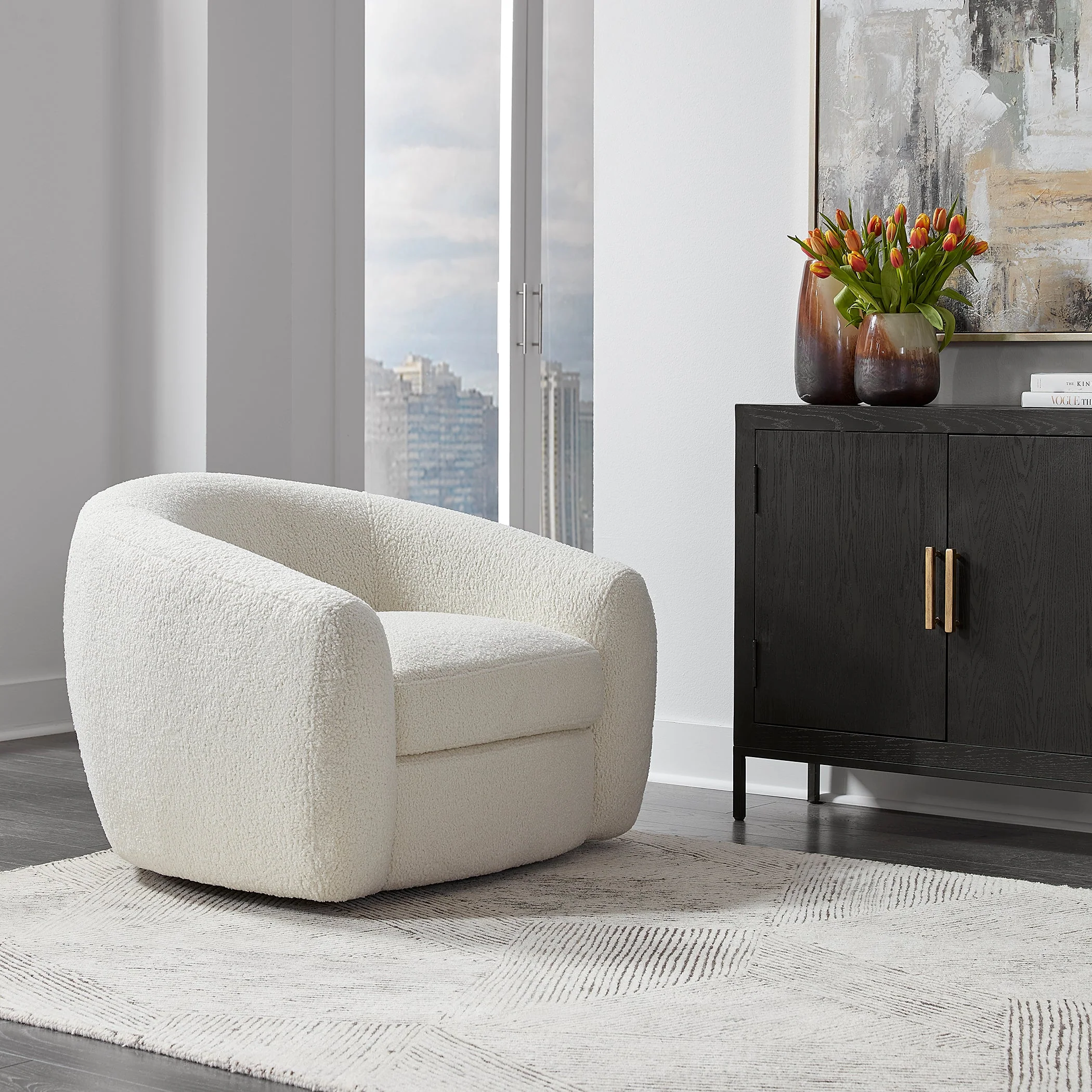 Uttermost Capra Art Deco White Swivel Chair - Image 8