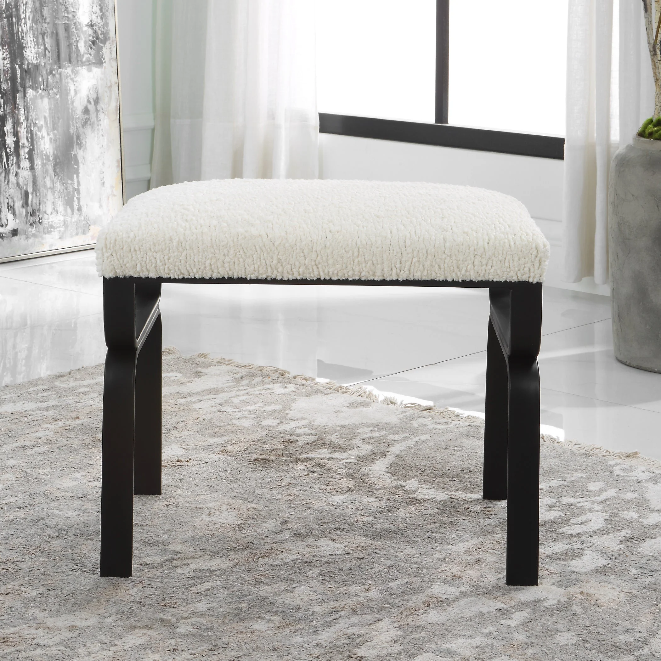 Uttermost Diverge White Shearling Small Bench - Image 5