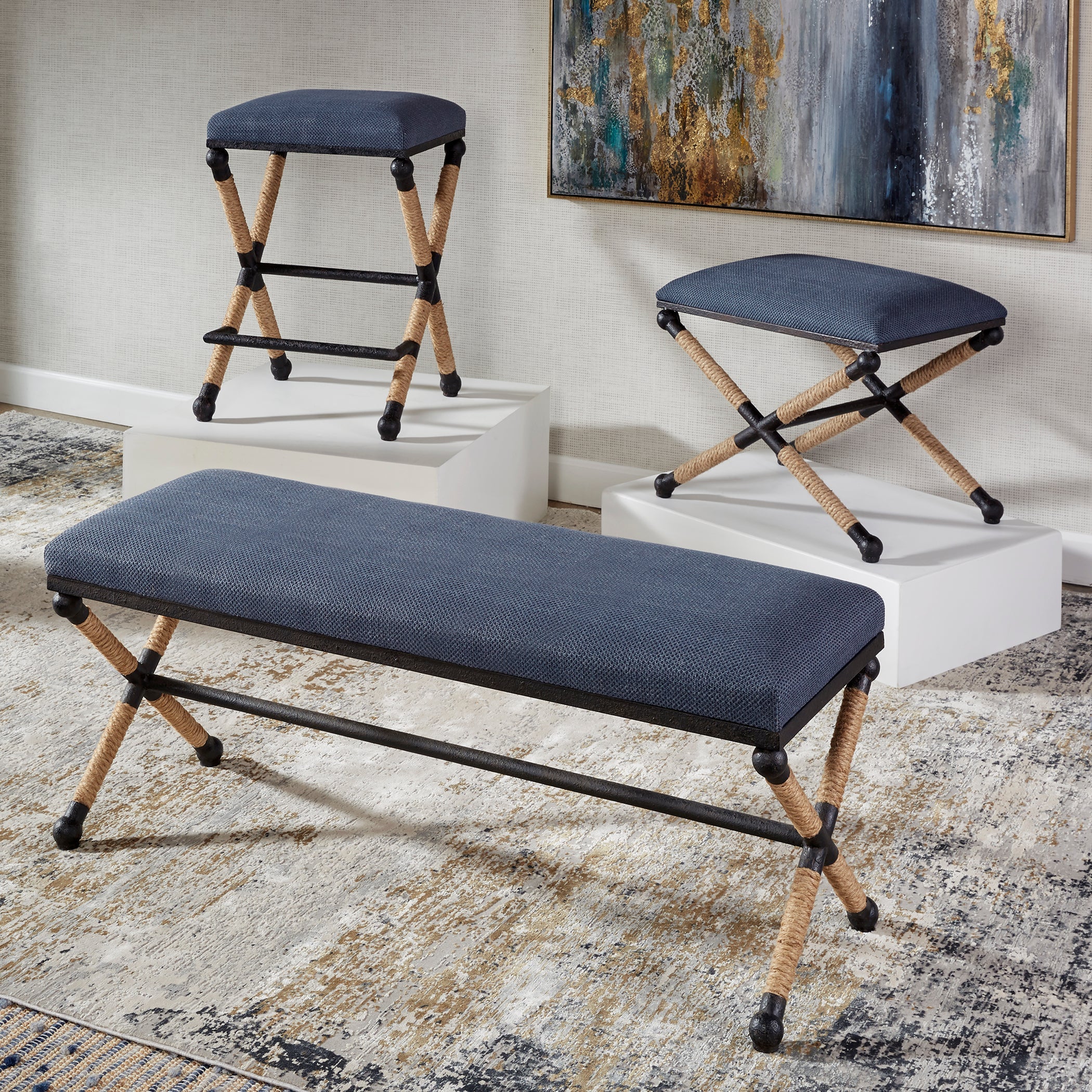Uttermost Firth Rustic Navy Bench - Image 5