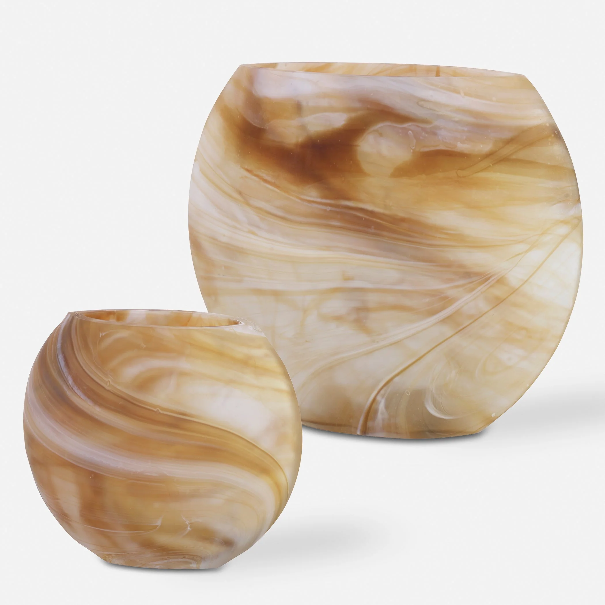 Uttermost Fusion Swirled Caramel & Ivory Vases, Set/2 - Image 3