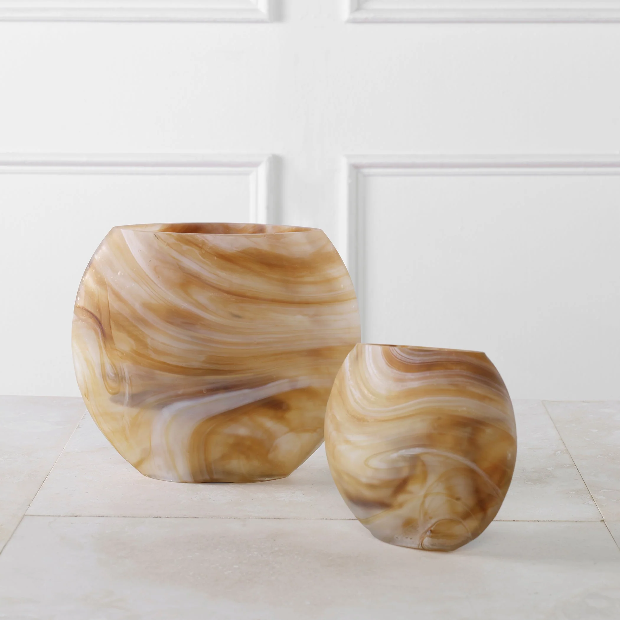 Uttermost Fusion Swirled Caramel & Ivory Vases, Set/2 - Image 4