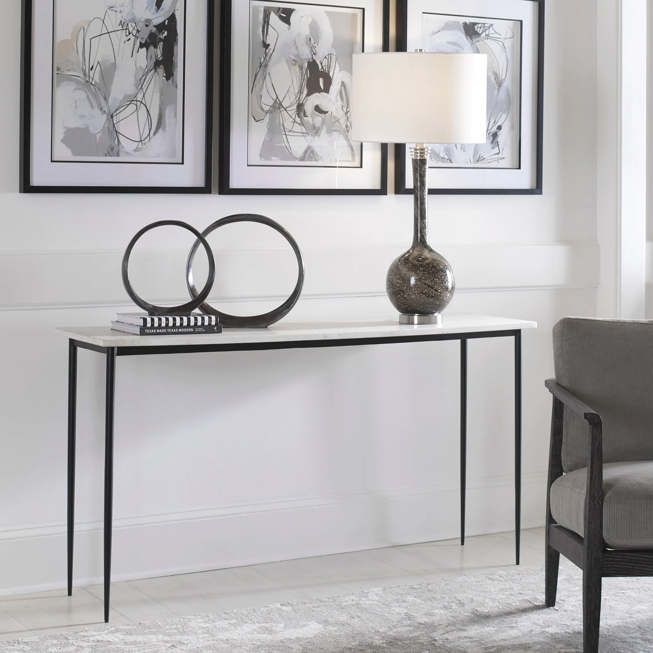 Uttermost Nightfall White Marble Console Table - Image 4