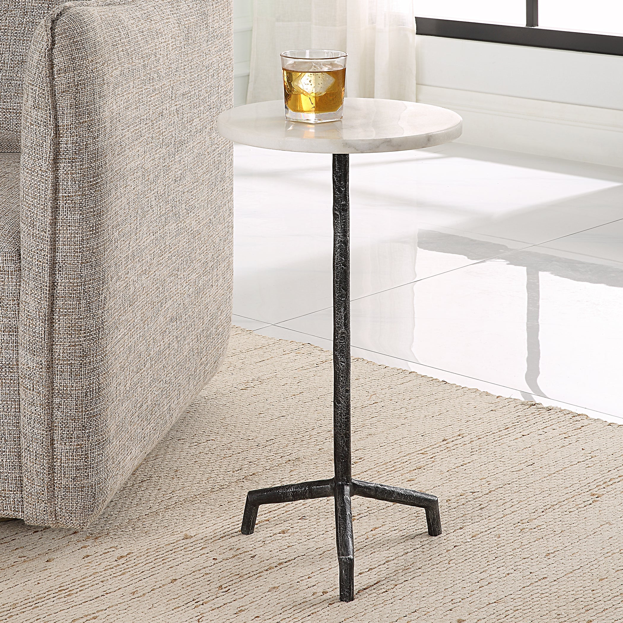 Uttermost Puritan White Marble Drink Table - Image 2