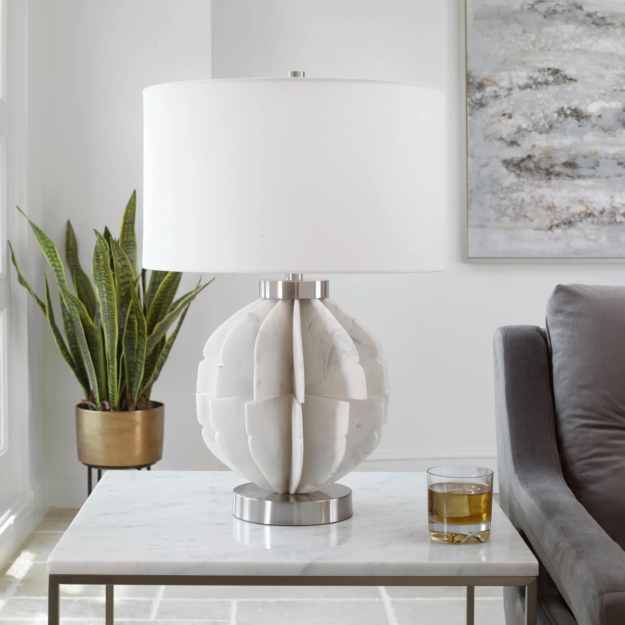 Uttermost Repetition White Marble Table Lamp - Image 2