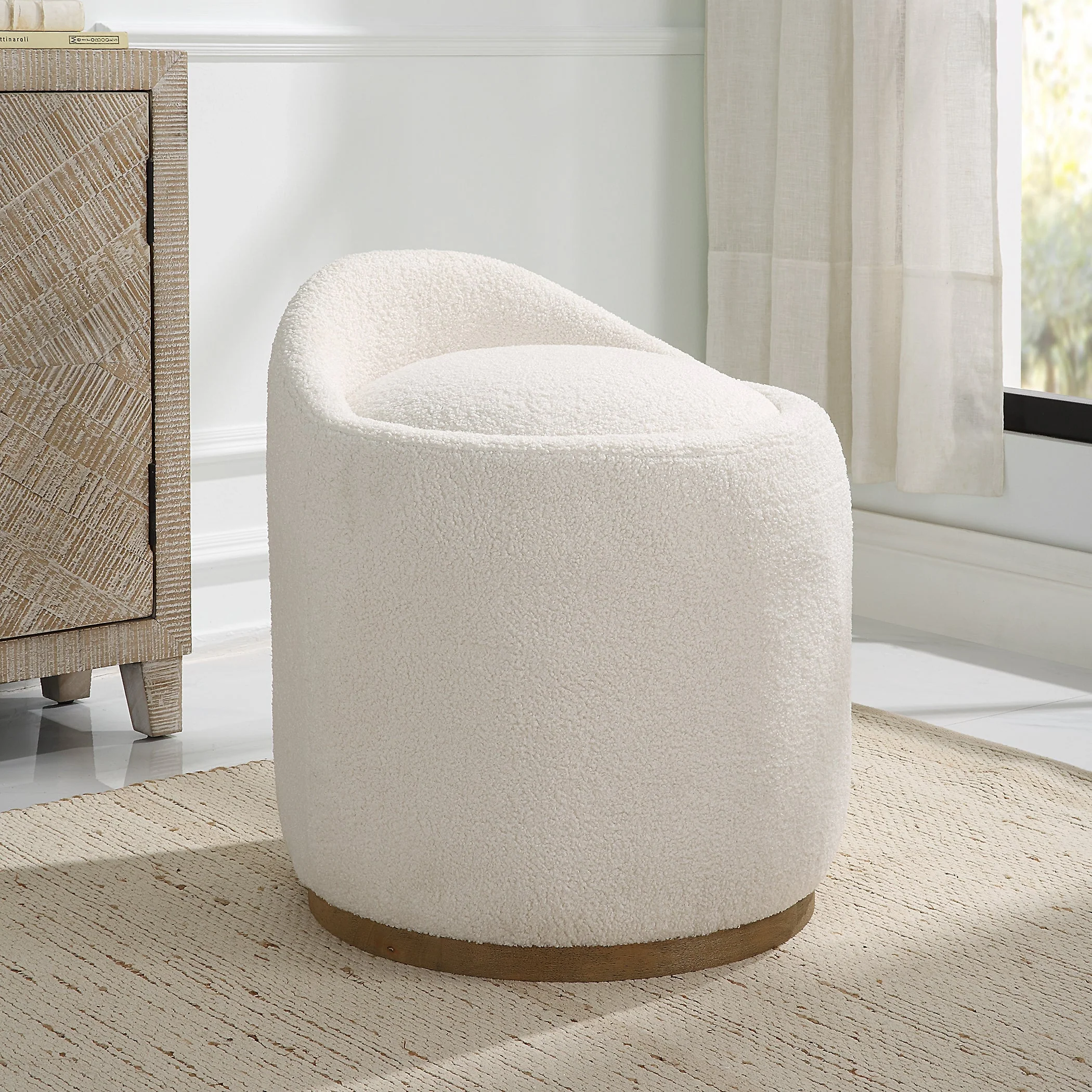 Uttermost Swirl Swivel Sheepskin Ottoman - Image 2
