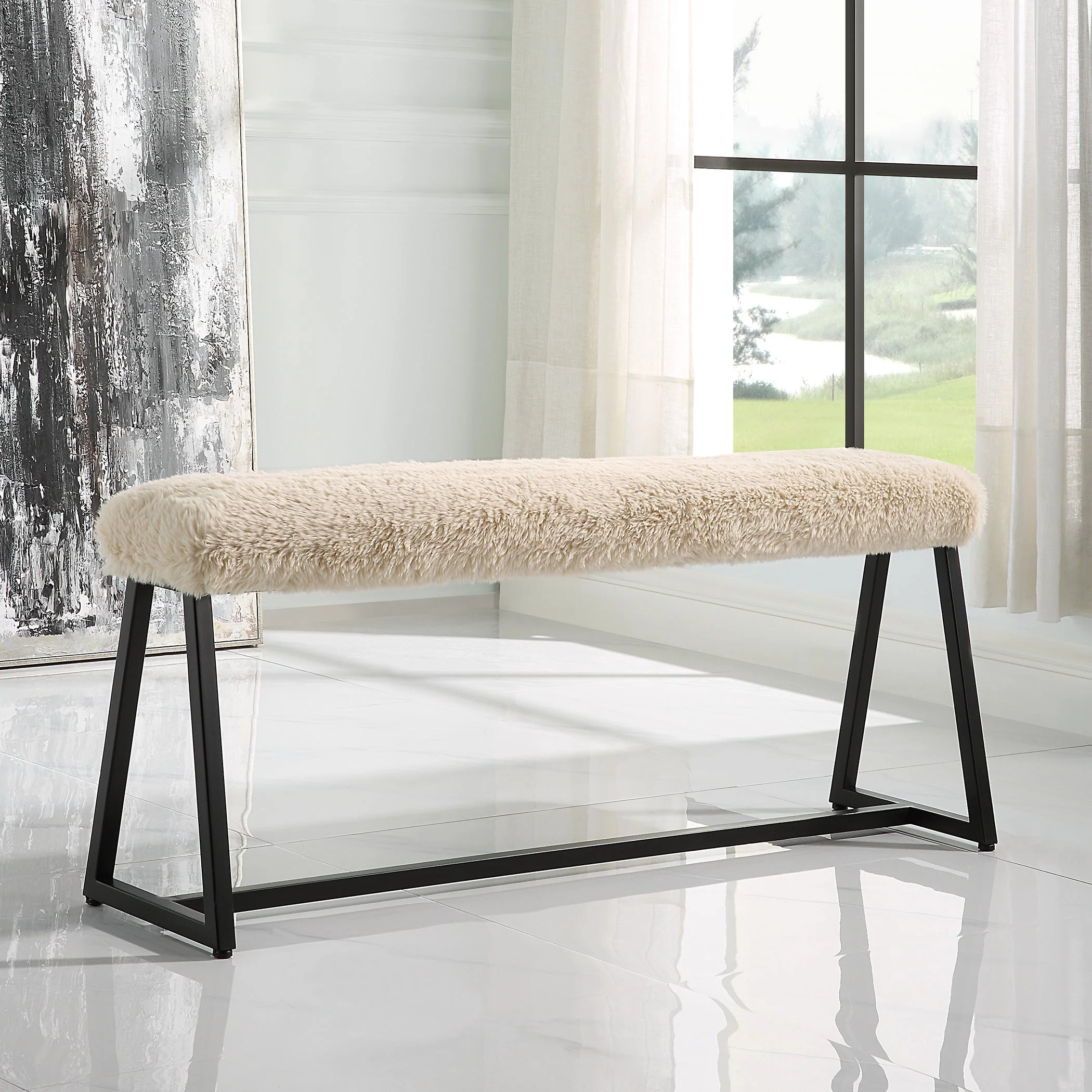 Uttermost Taupo Sheepskin Bench - Image 2