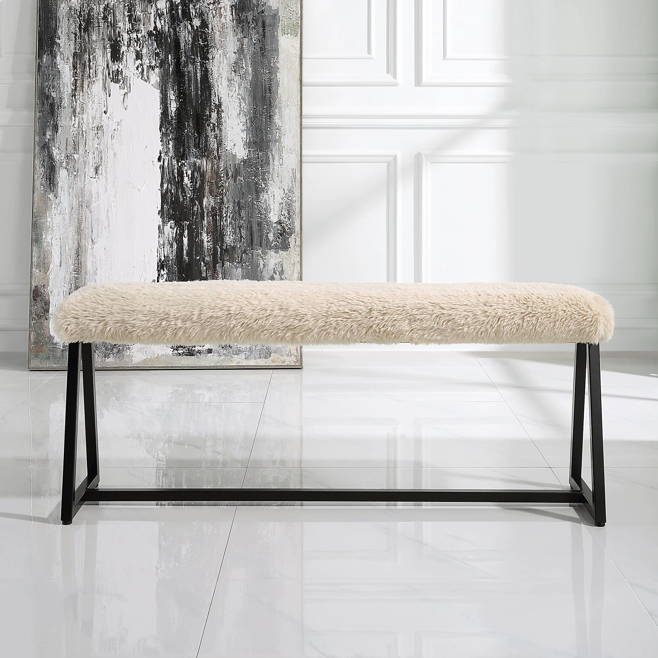 Uttermost Taupo Sheepskin Bench - Image 3