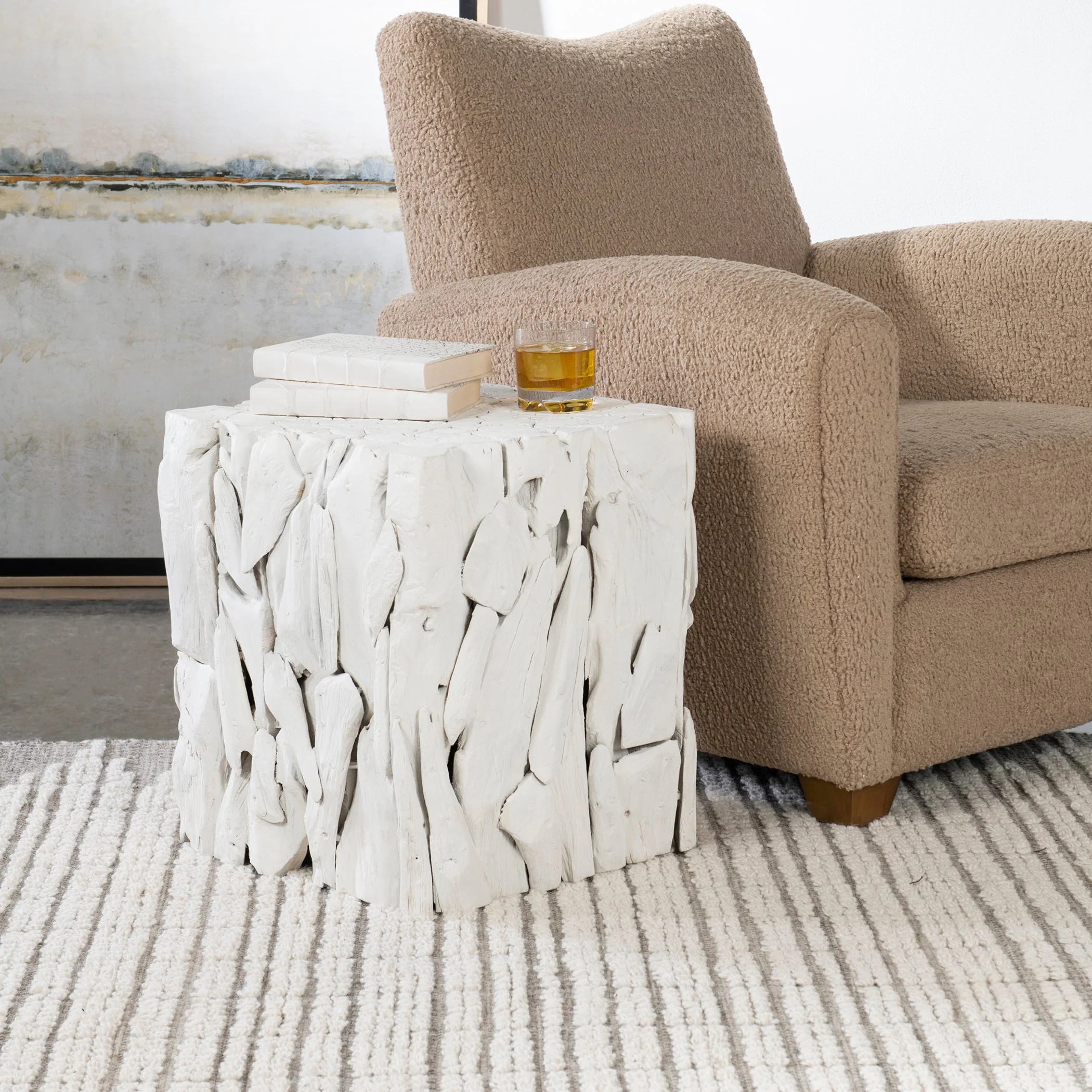 Uttermost Teak Root White Bunching Cube - Image 2