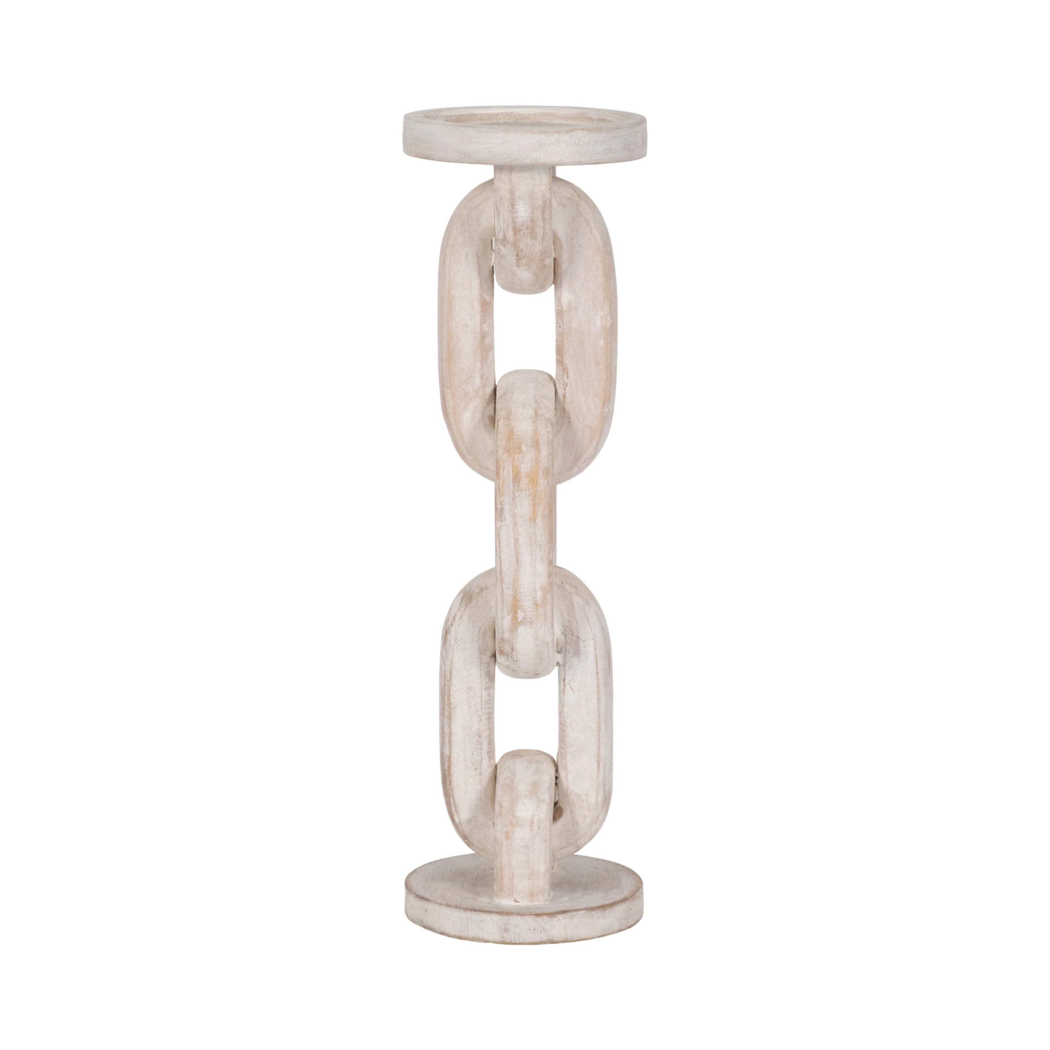 Wood, 14" Chain Pillar Candle Holder, White - Image 10