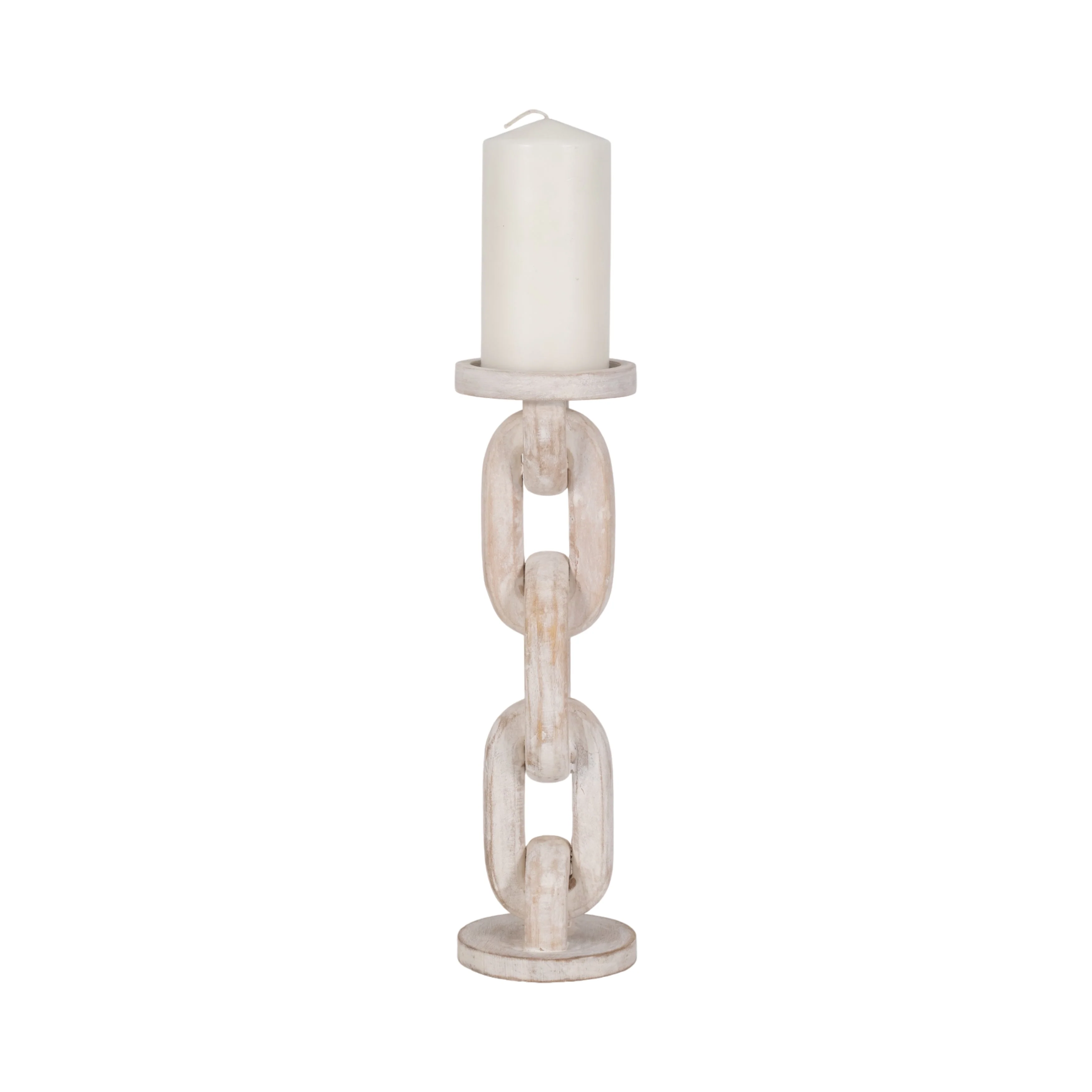 Wood, 14" Chain Pillar Candle Holder, White - Image 11
