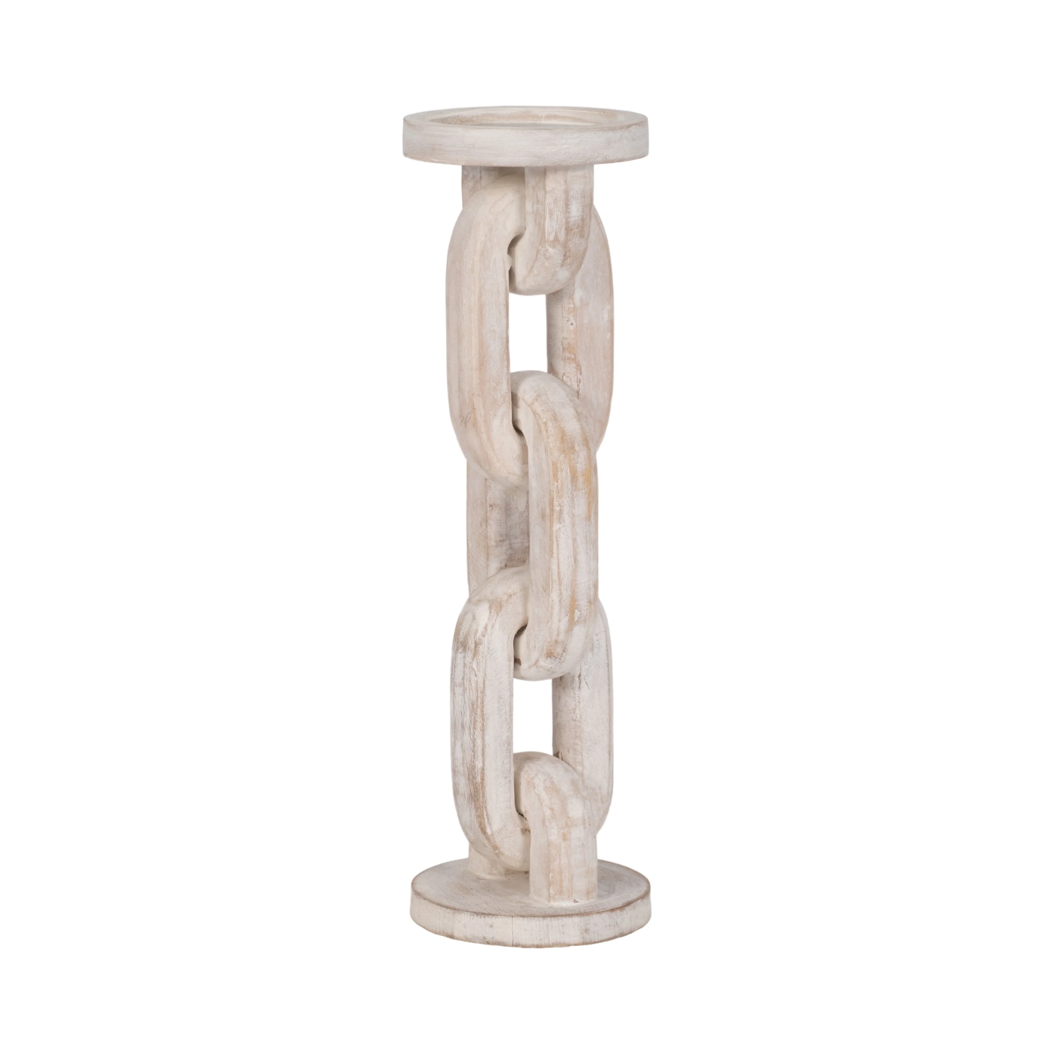 Wood, 14" Chain Pillar Candle Holder, White - Image 12