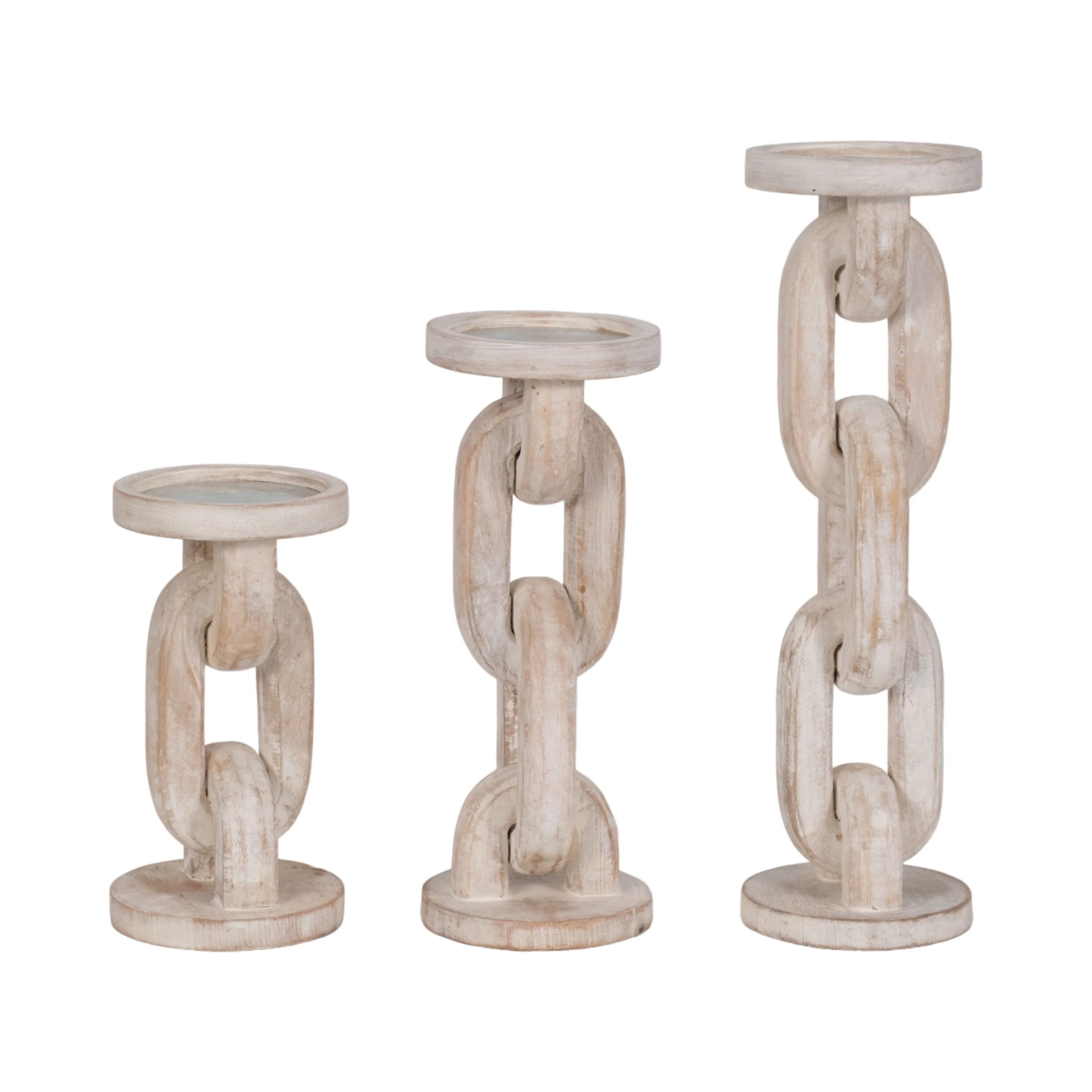 Wood, 14" Chain Pillar Candle Holder, White - Image 17