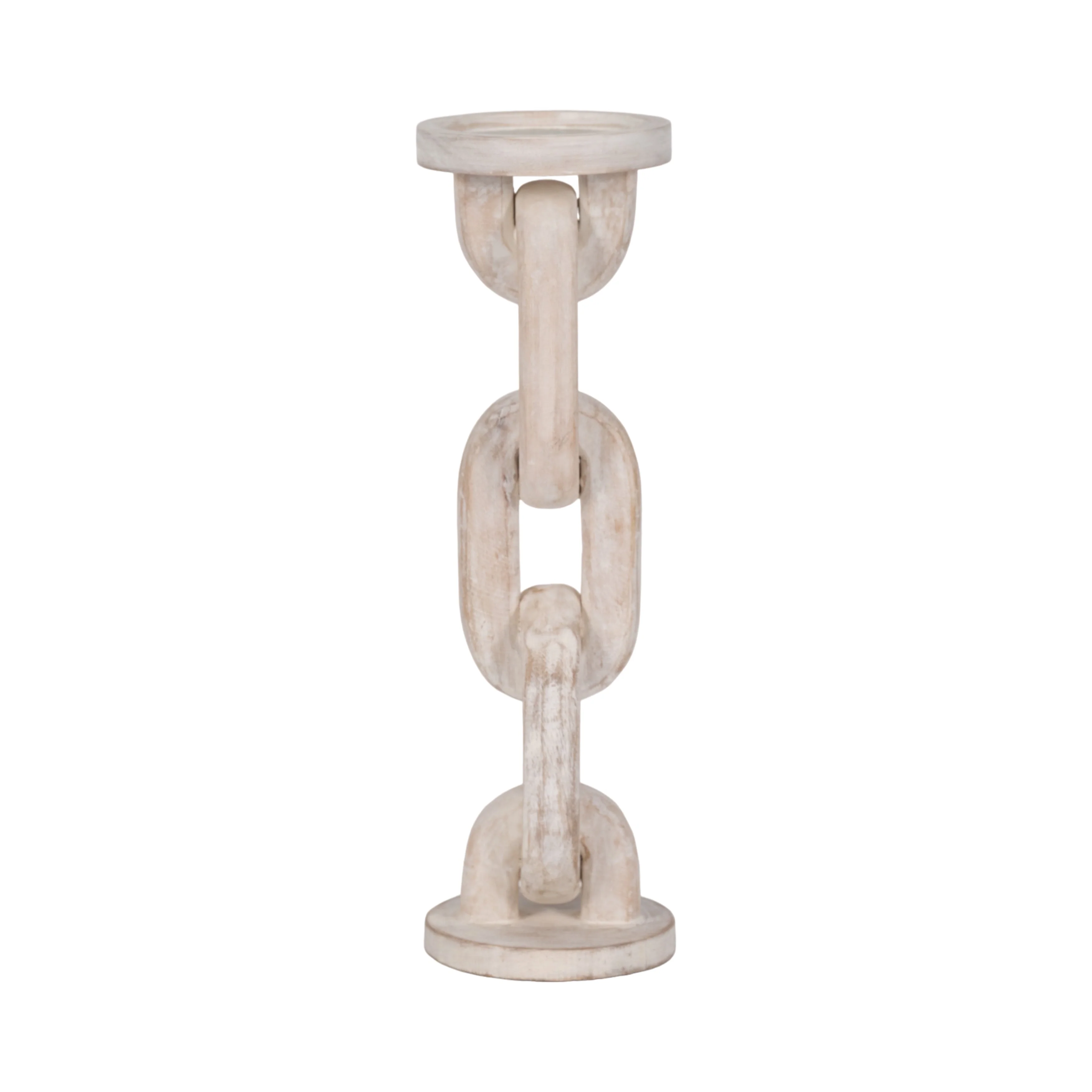Wood, 14" Chain Pillar Candle Holder, White - Image 4